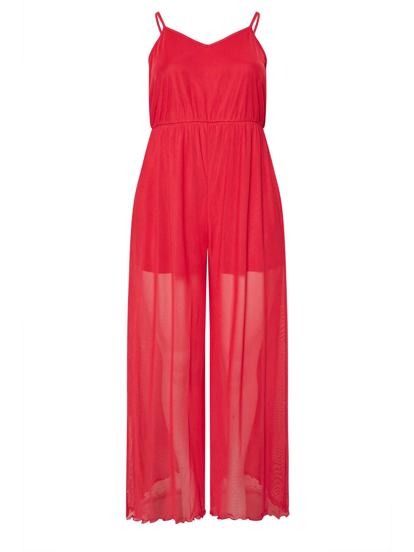 Image 4 of 4 of Yours Curve Mesh Jumpsuit - Red