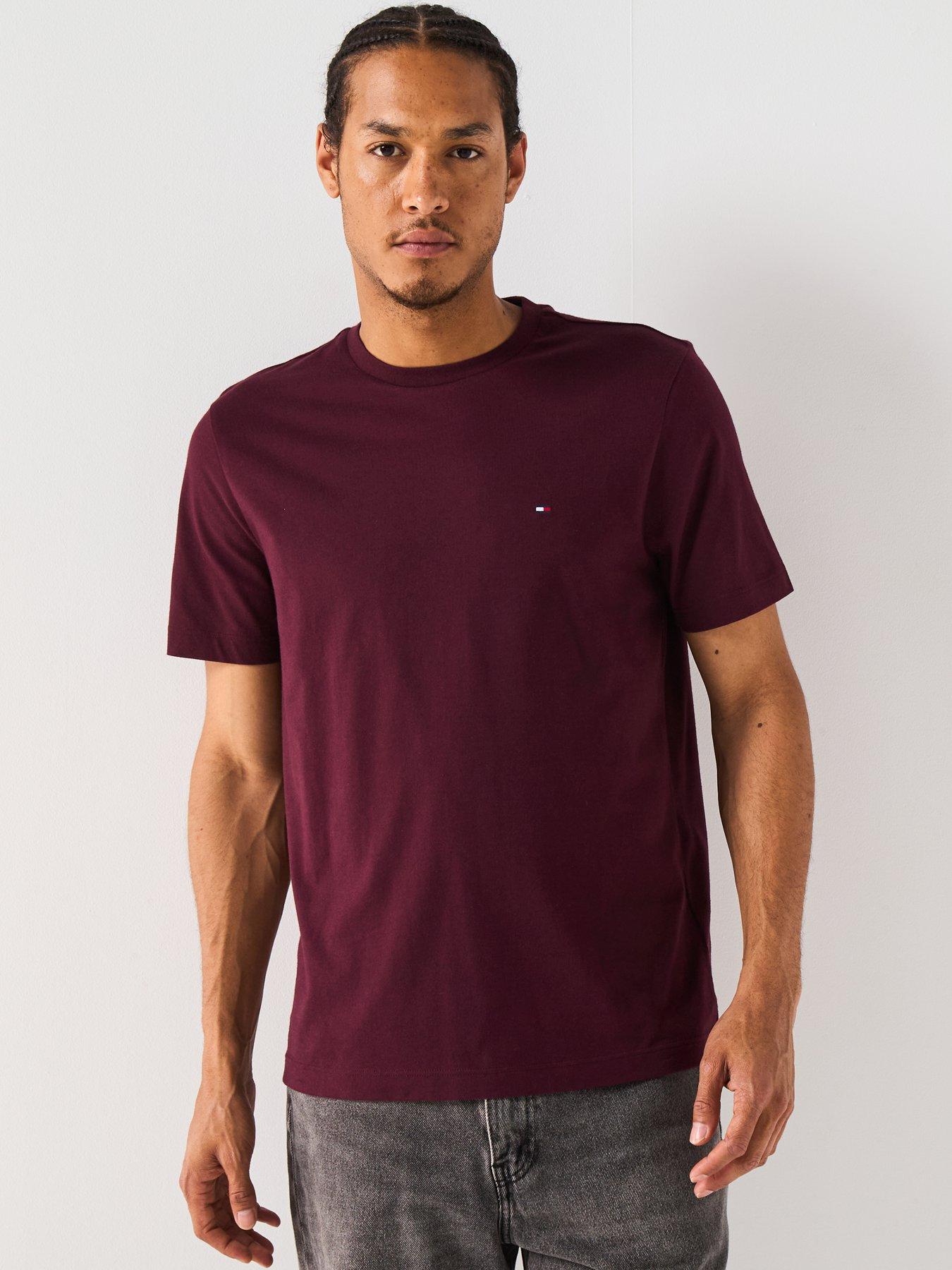 Image 1 of 6 of Tommy Hilfiger Regular Fit Essential Flag Logo T-Shirt - Dark Red
