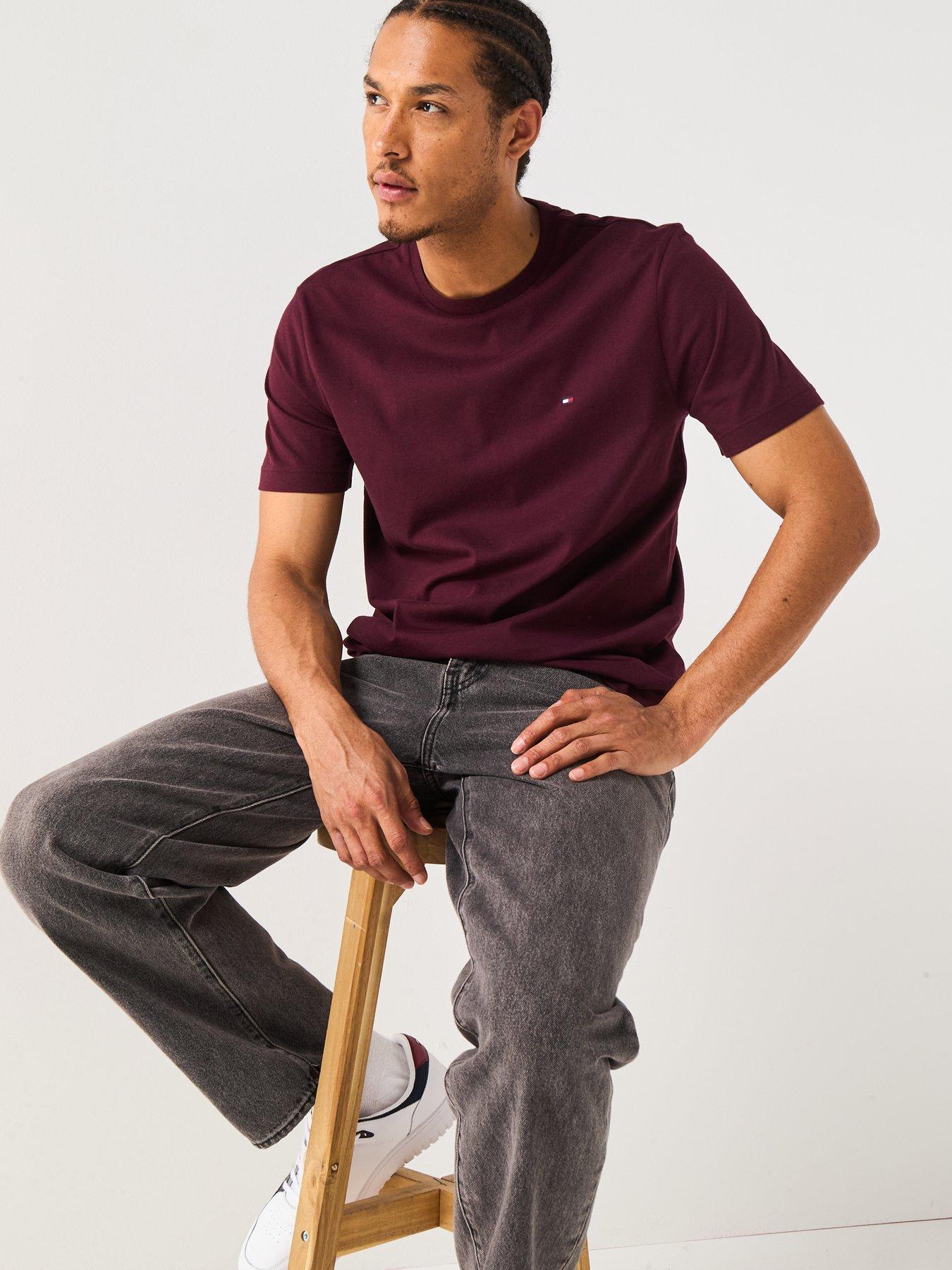 Image 4 of 6 of Tommy Hilfiger Regular Fit Essential Flag Logo T-Shirt - Dark Red