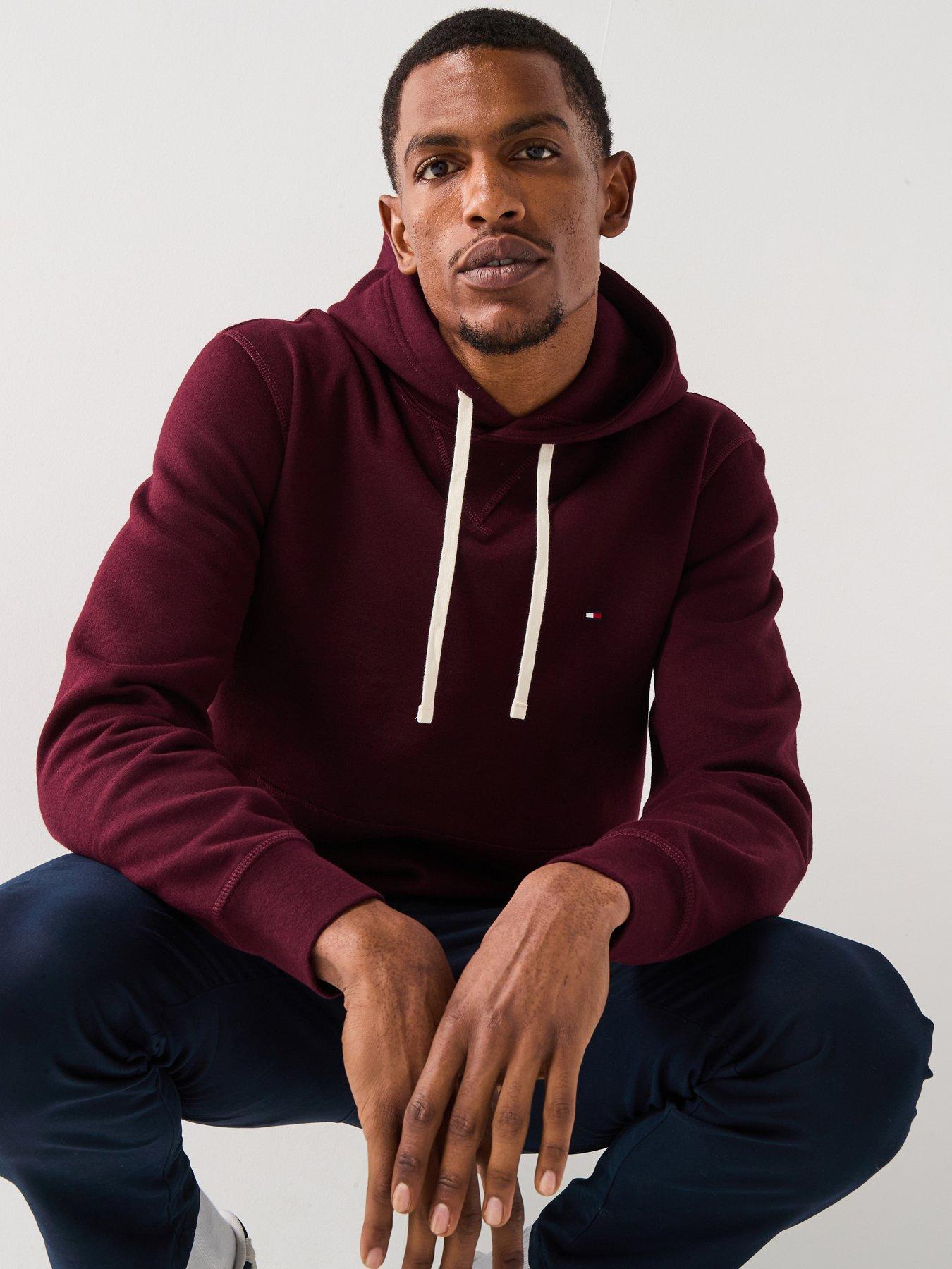 Tommy Hilfiger Regular Fit Essential Fleece Overhead Hoodie - Dark Red