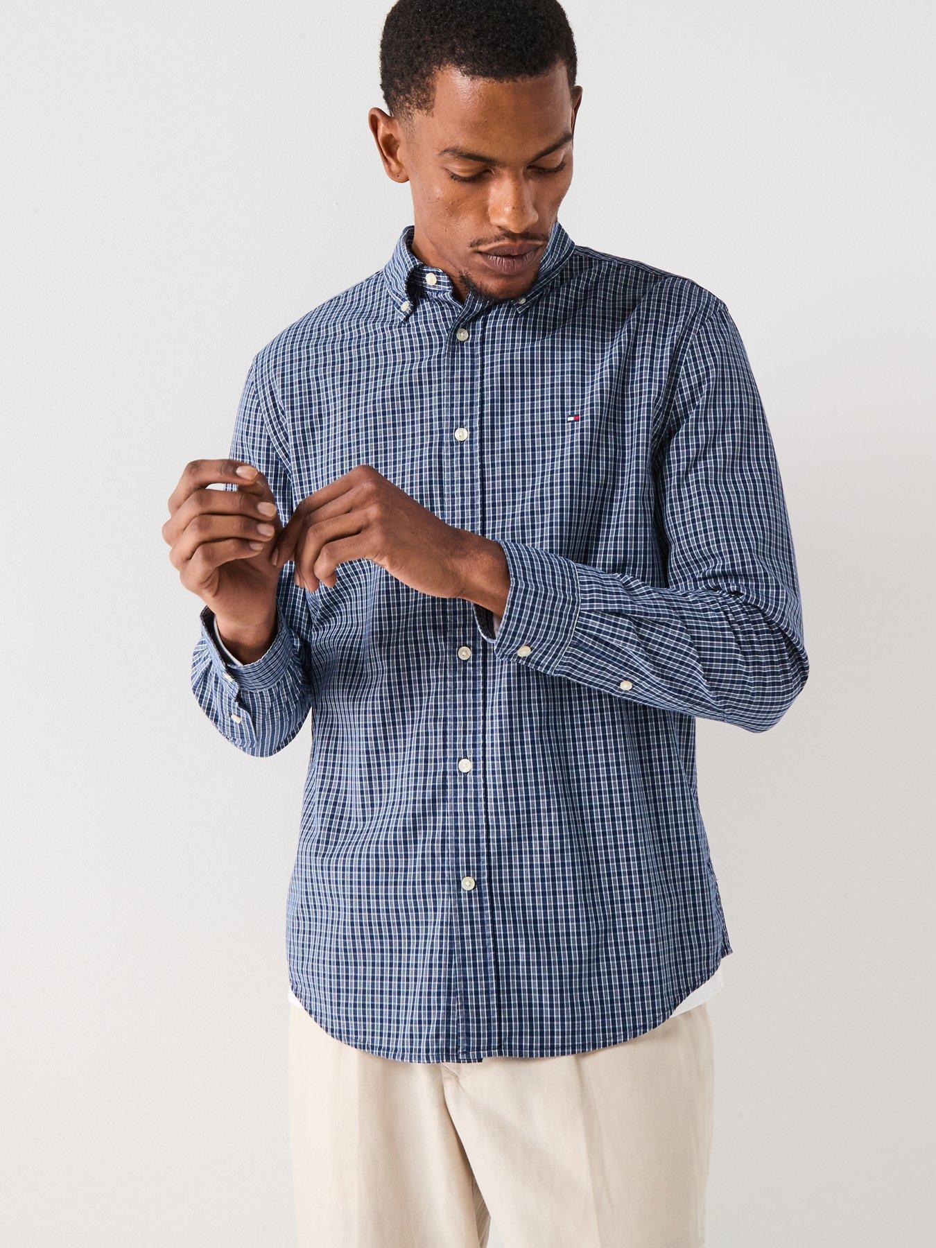 Tommy Hilfiger Flex Poplin Mini Tartan Long Sleeve Regular Fit Shirt - Navy