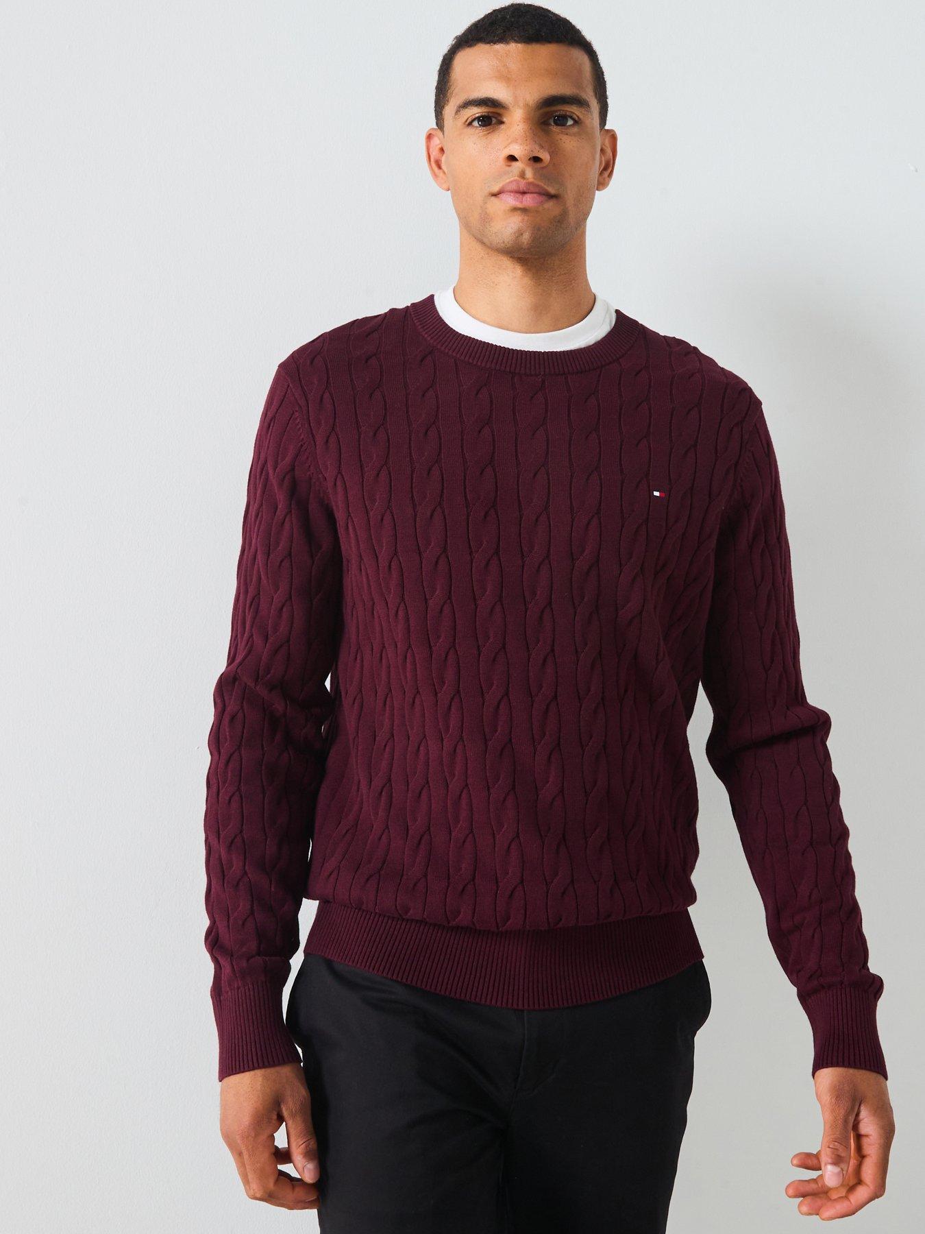 tommy-hilfiger-classic-cotton-cable-crew-neck-knitted-jumper-dark-redfront