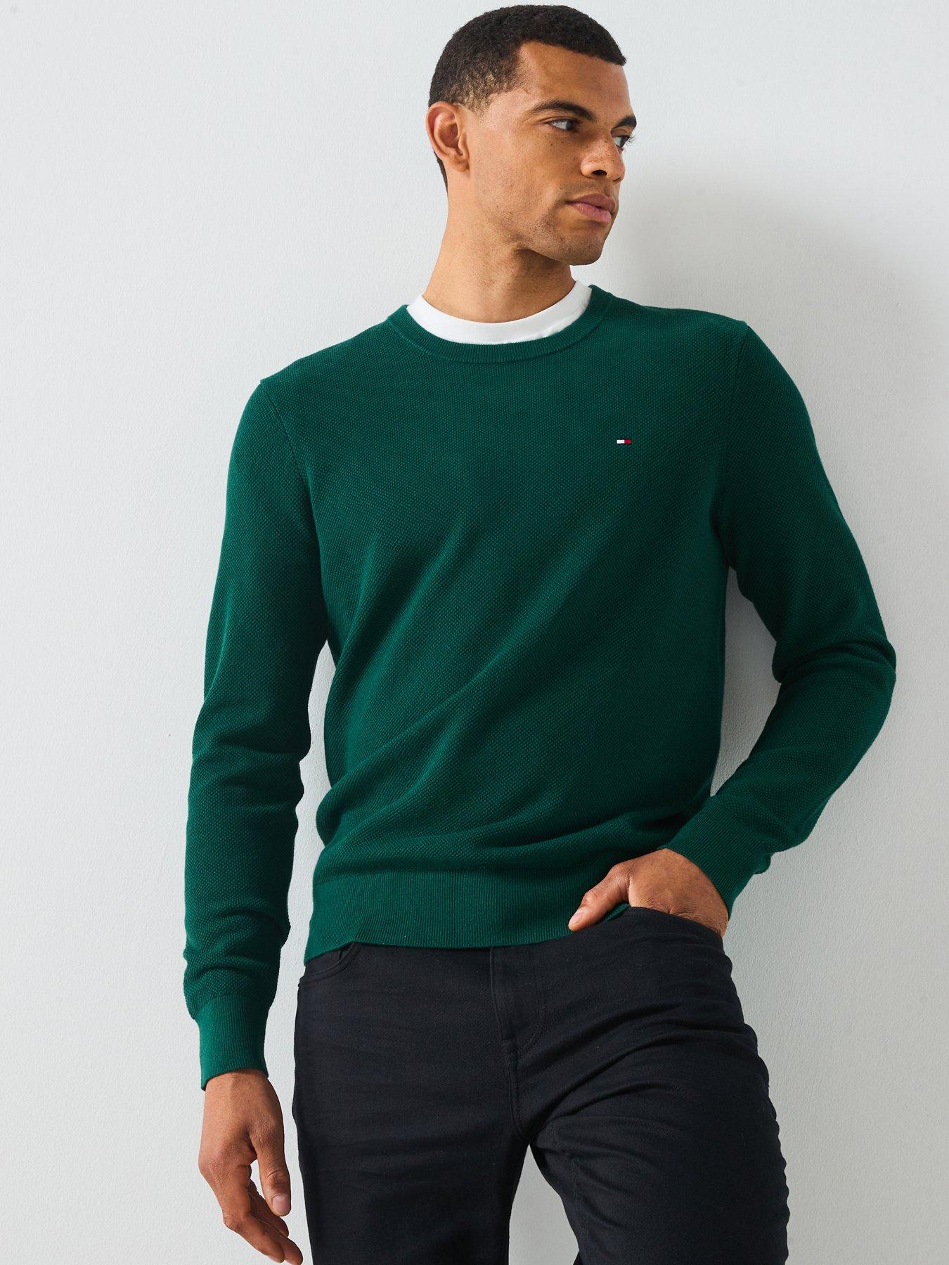 tommy-hilfiger-essential-structure-crew-neck-knitted-jumper-dark-greenfront