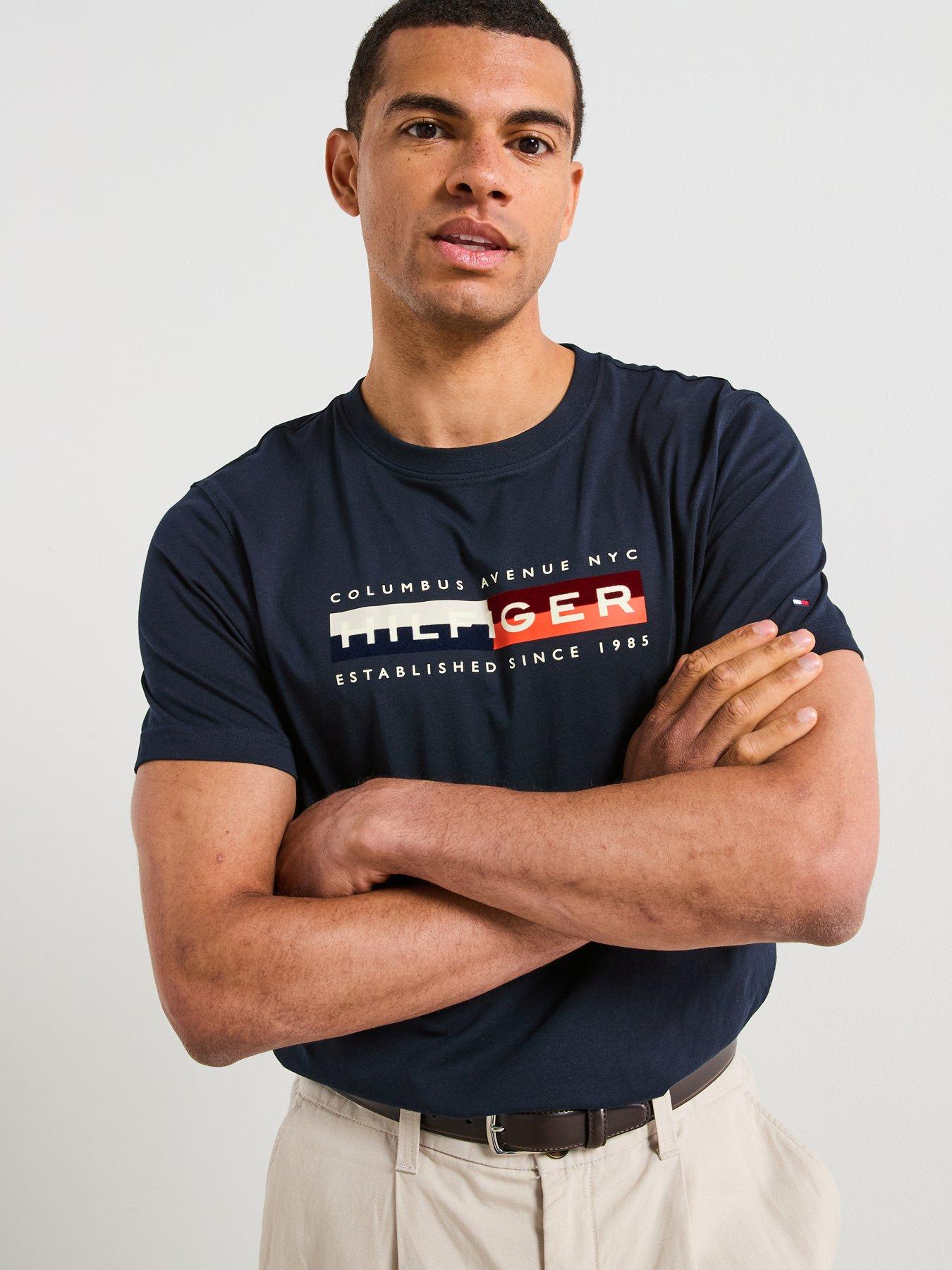 Image 1 of 4 of Tommy Hilfiger Colour Block Graphic Logo T-Shirt - Navy