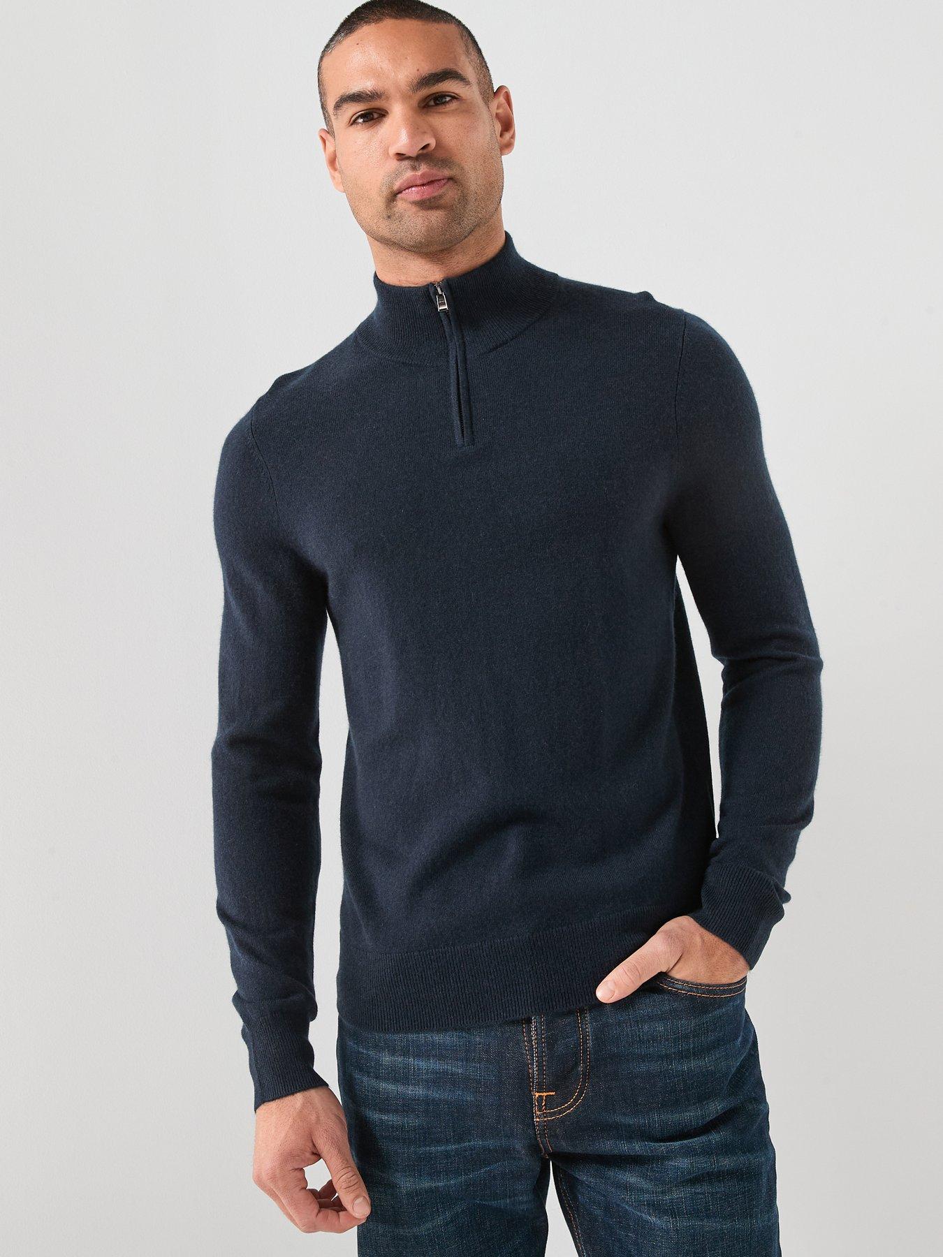 BOSS H-Hemarlo 1/4 Zip Knitted Jumper - Navy