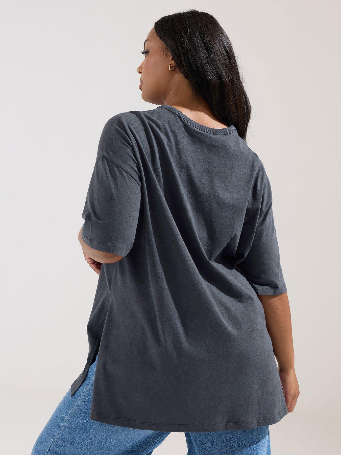 Image 2 of 5 of Yours Curve Oversized Side Split T-Shirt - Grey