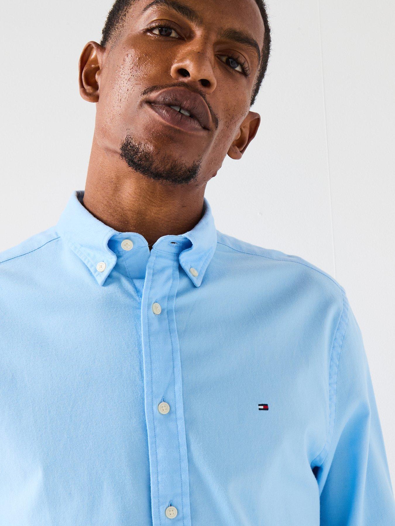 Image 4 of 6 of Tommy Hilfiger Long Sleeve Flex Flannel Solid Regular Fit Shirt - Light Blue