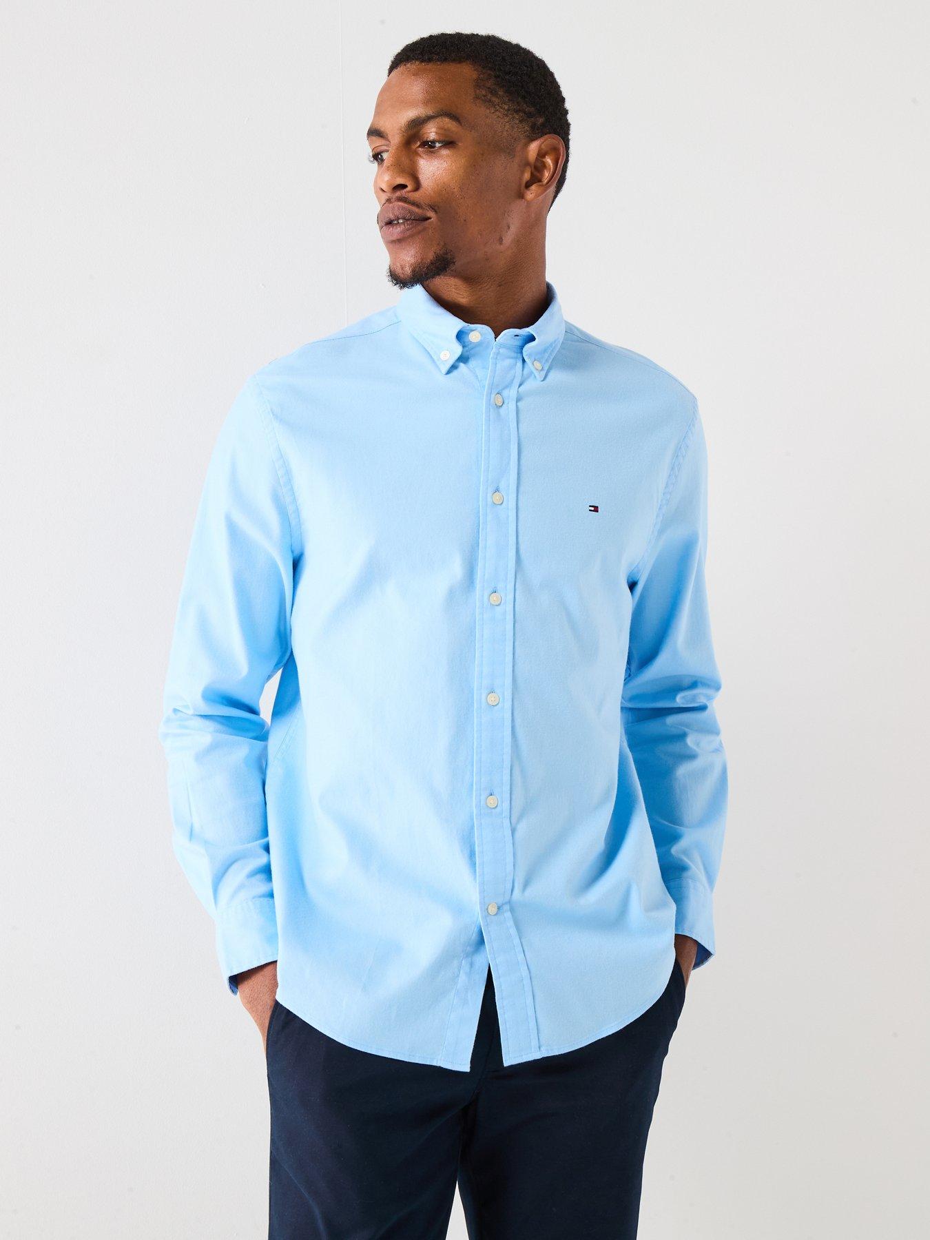 Image 6 of 6 of Tommy Hilfiger Long Sleeve Flex Flannel Solid Regular Fit Shirt - Light Blue