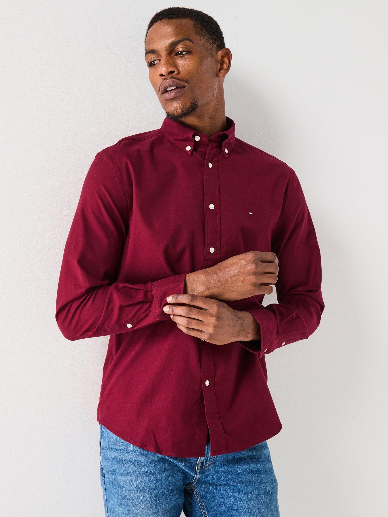 Tommy Hilfiger Long Sleeve Flex Flannel Solid Shirt - Dark Red