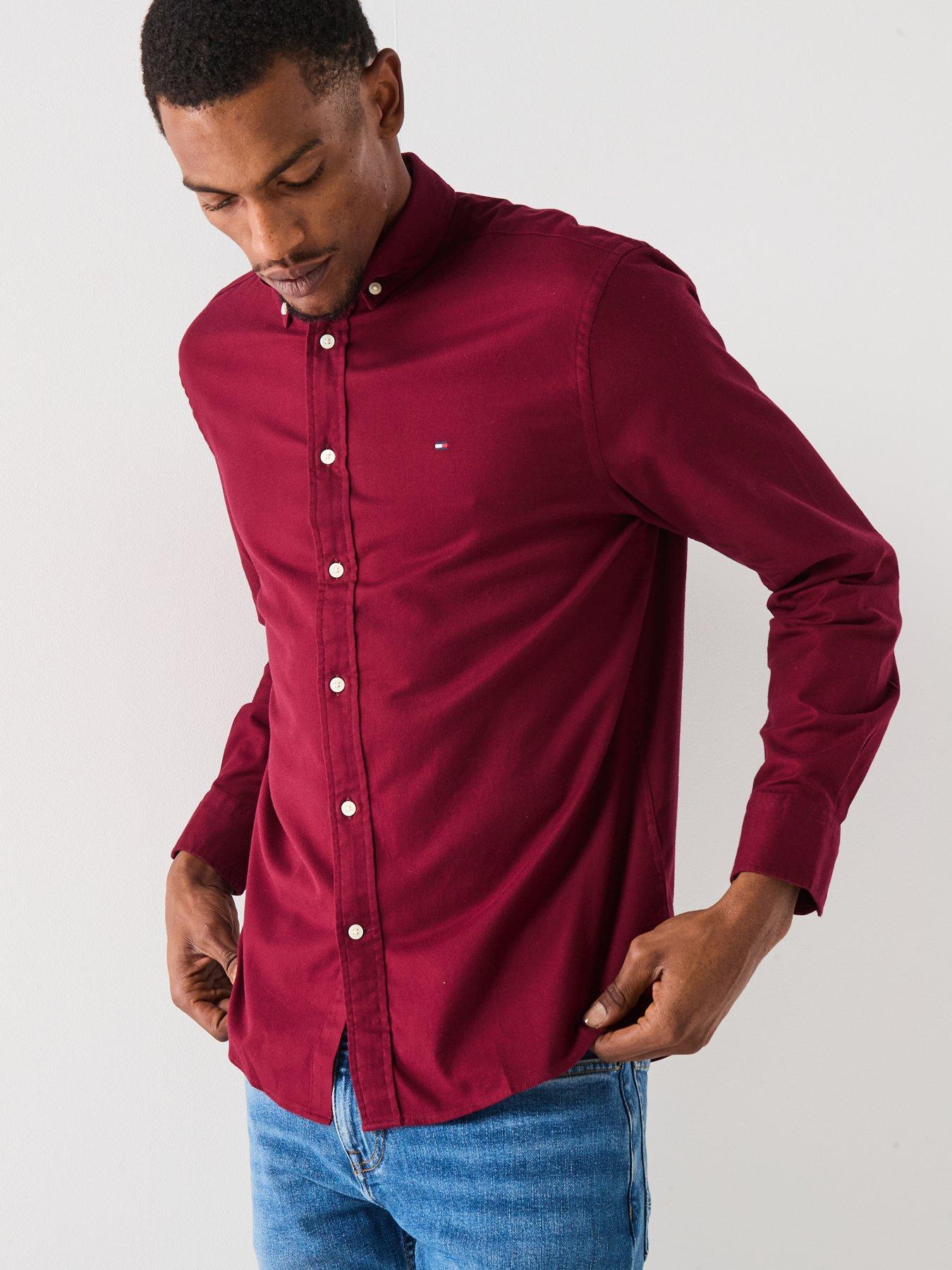 tommy-hilfiger-long-sleeve-flex-flannel-solid-shirt-dark-redoutfit