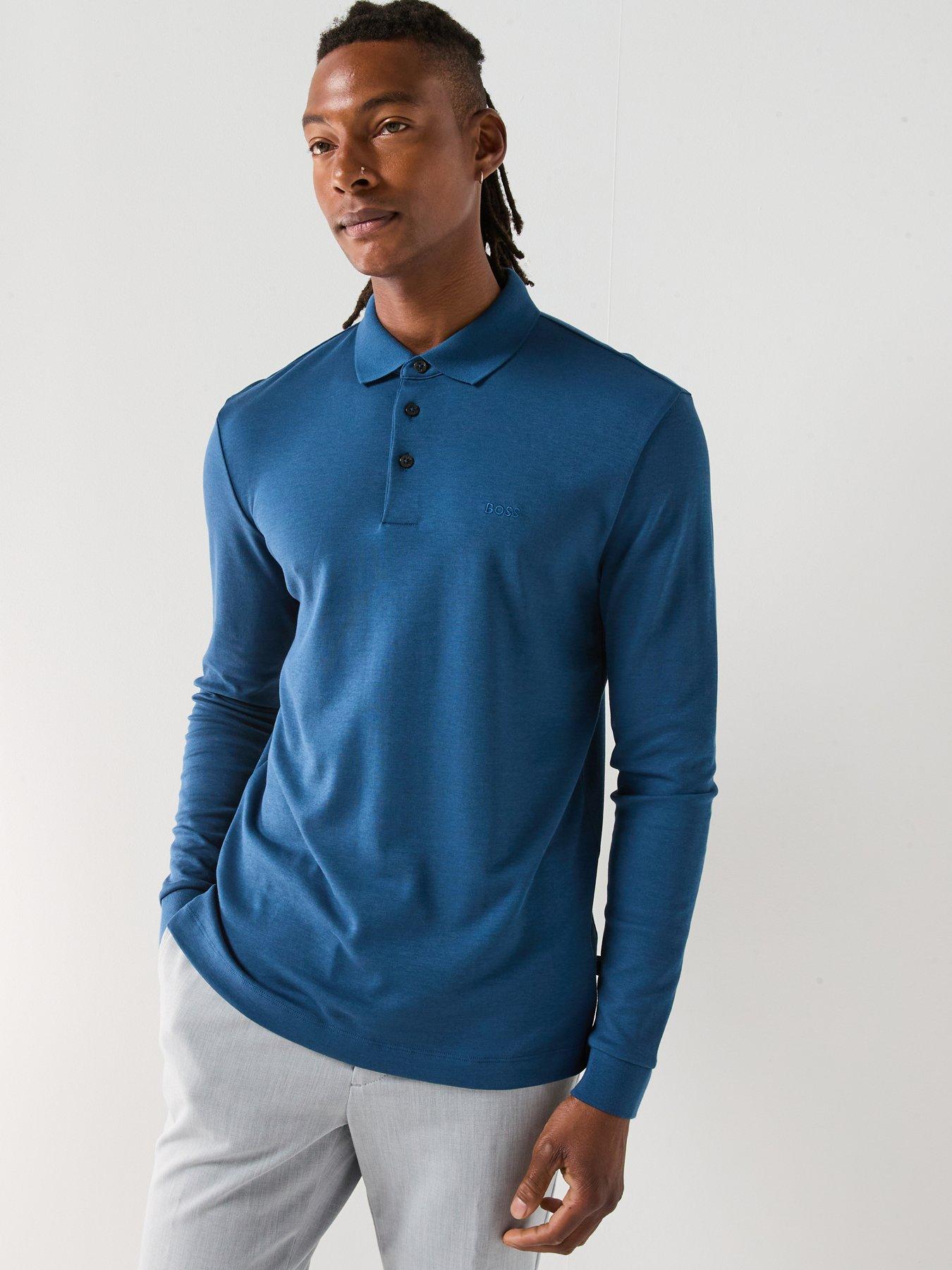BOSS Pado 30 Long Sleeve Pique Polo Shirt - Dark Blue