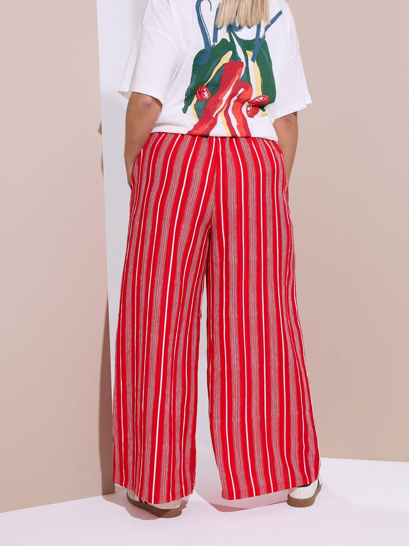 yours-curve-textured-stripe-wide-leg-trouser-redstillFront