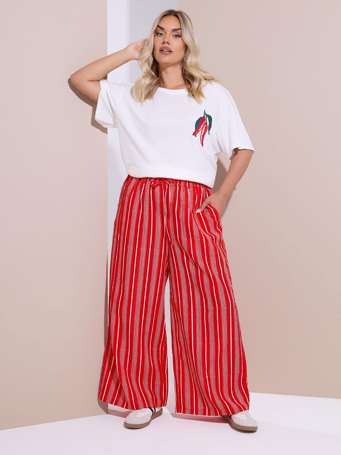 yours-curve-textured-stripe-wide-leg-trouser-redback