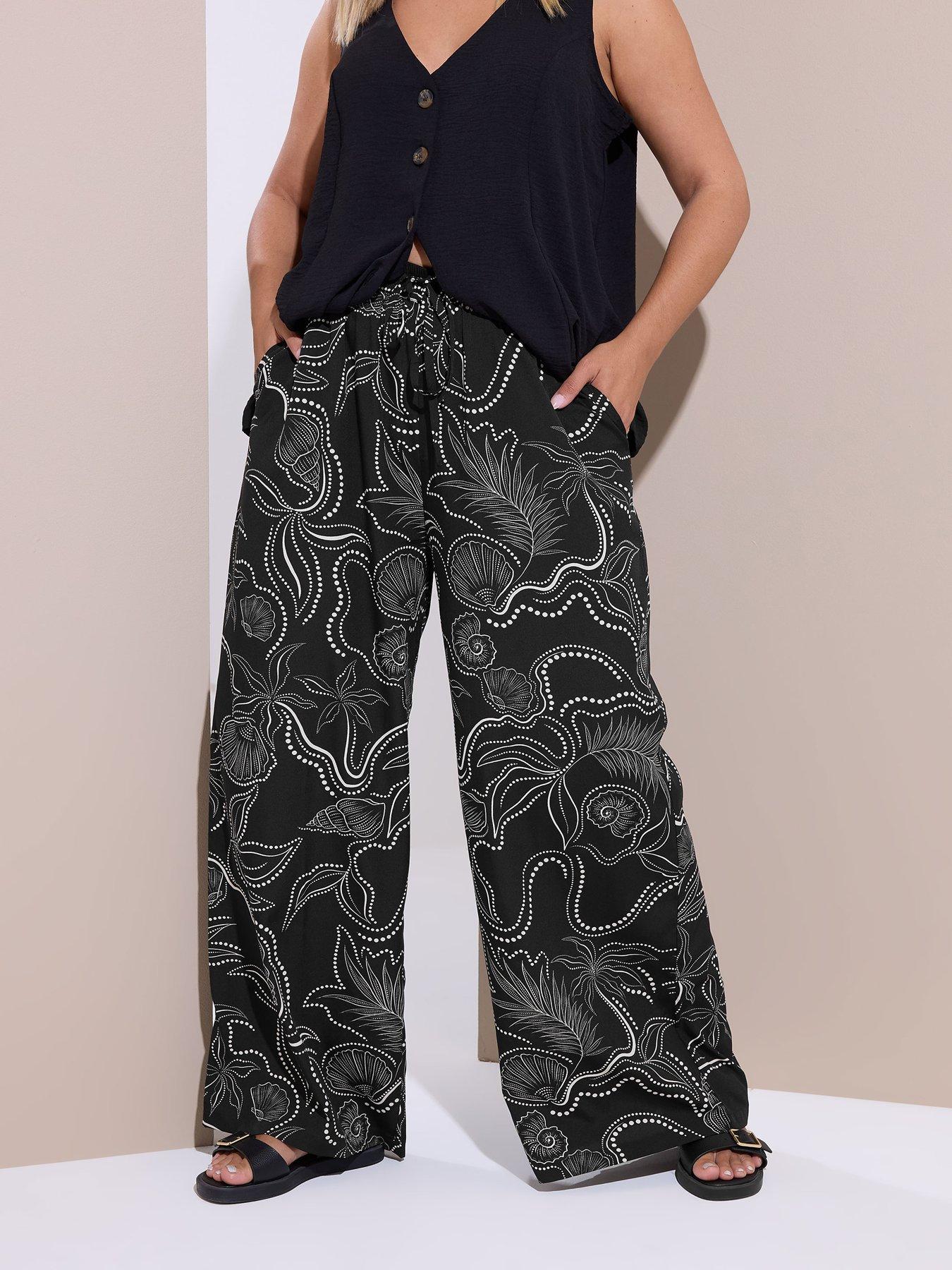 Image 1 of 5 of Yours Curve Shell Print Wide Leg Trouser - Black