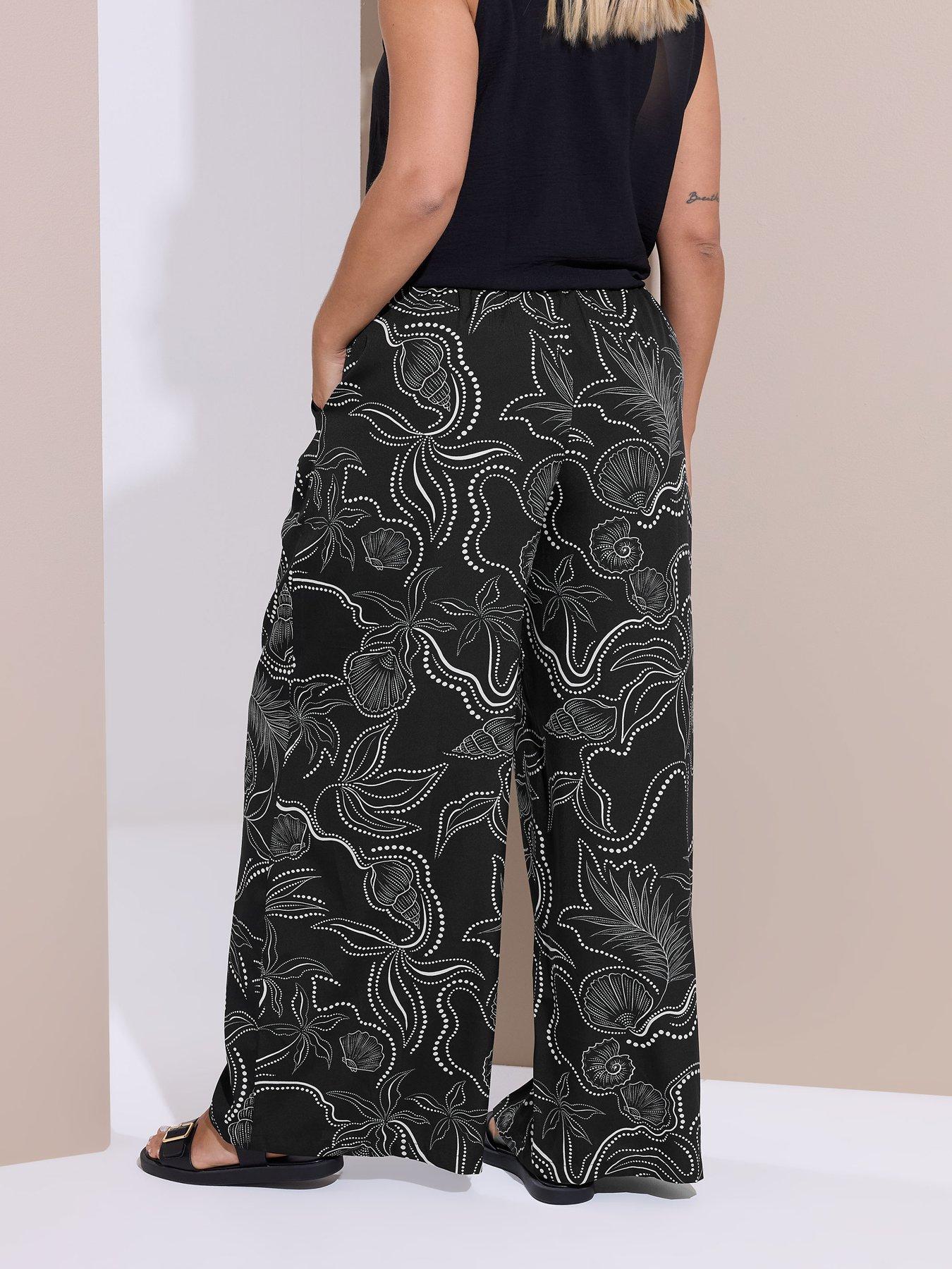 Image 2 of 5 of Yours Curve Shell Print Wide Leg Trouser - Black