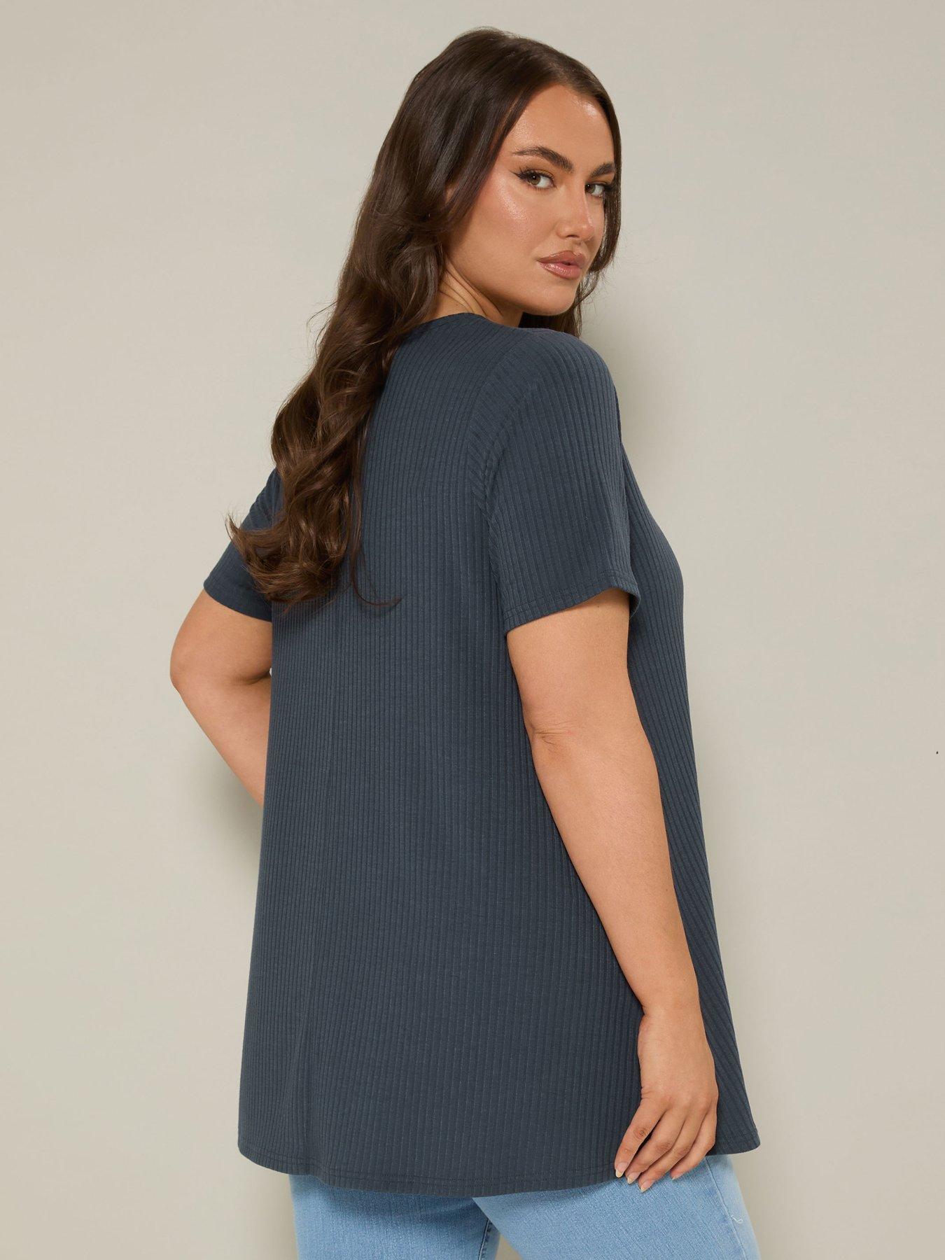 Image 2 of 4 of Yours Curve Button Front Swing T-Shirt - Blue