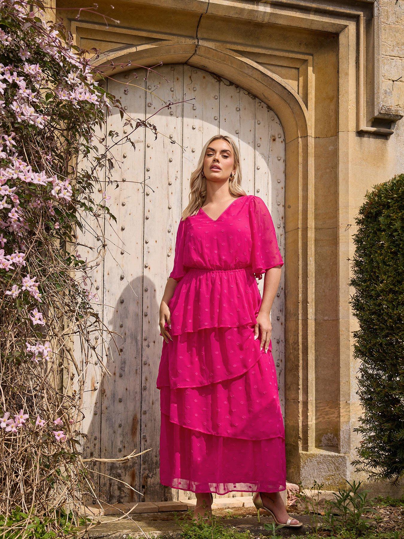 undefined Curve Dobby Frill Maxi Dress - Pink