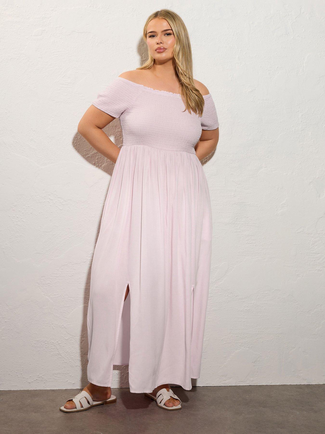 Image of Yours Curve Shirred Bardot Maxi Dress - Pink