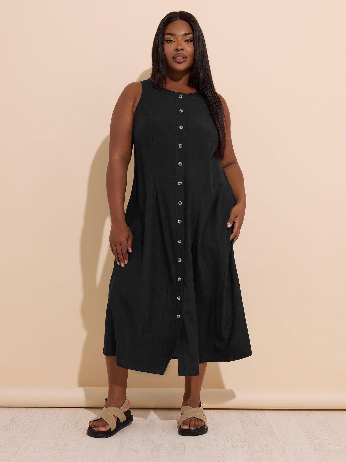undefined Curve Linen Maxi Dress - Black