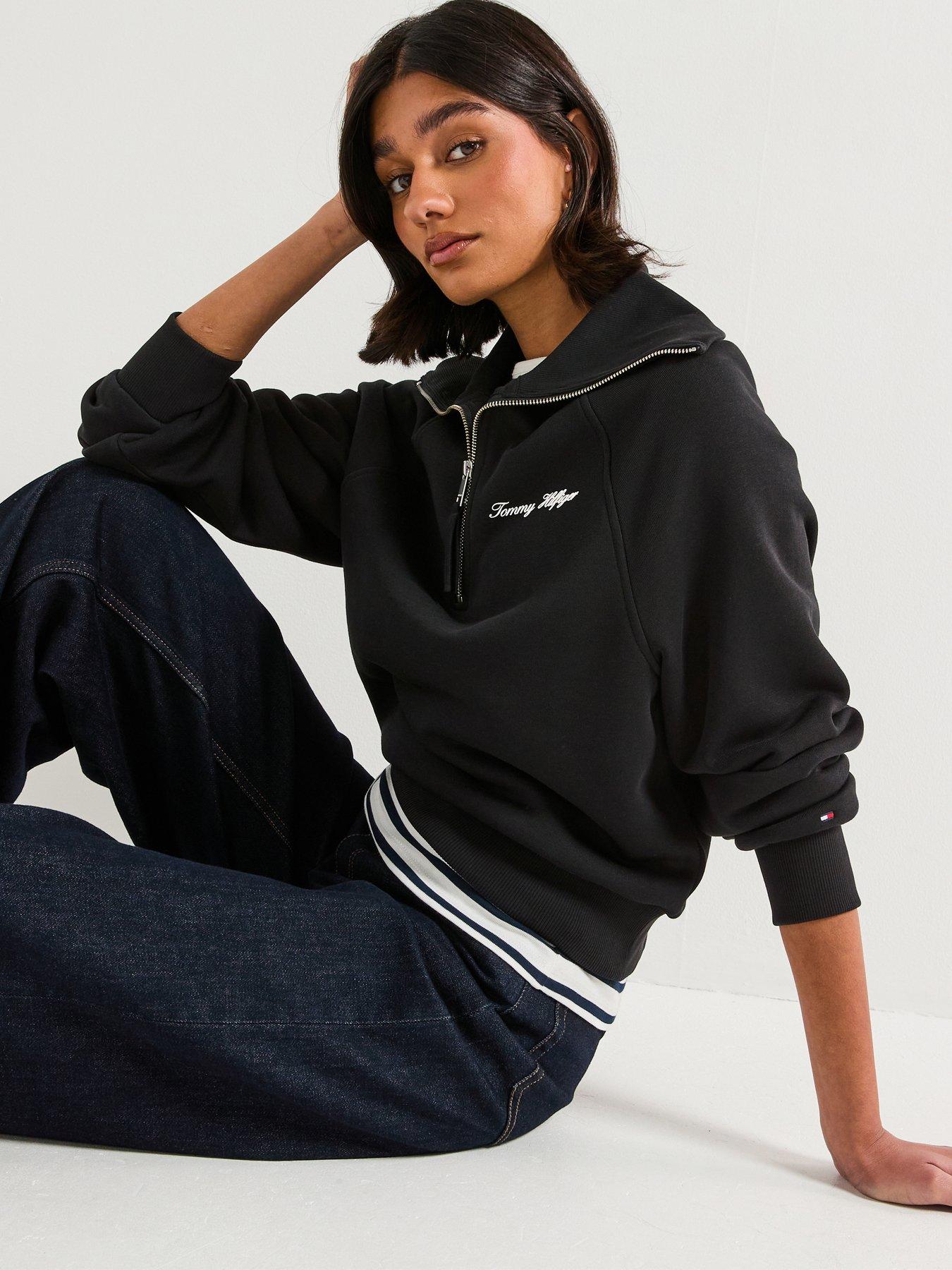 Tommy Hilfiger Classic Script Fleece Half-Zip Sweater - Black
