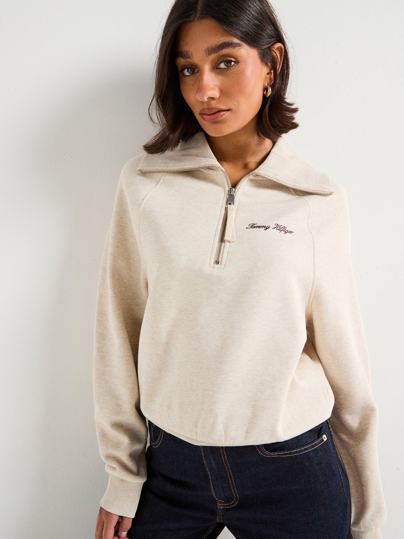 Tommy Hilfiger Classic Script Fleece Half-Zip Sweater - Beige