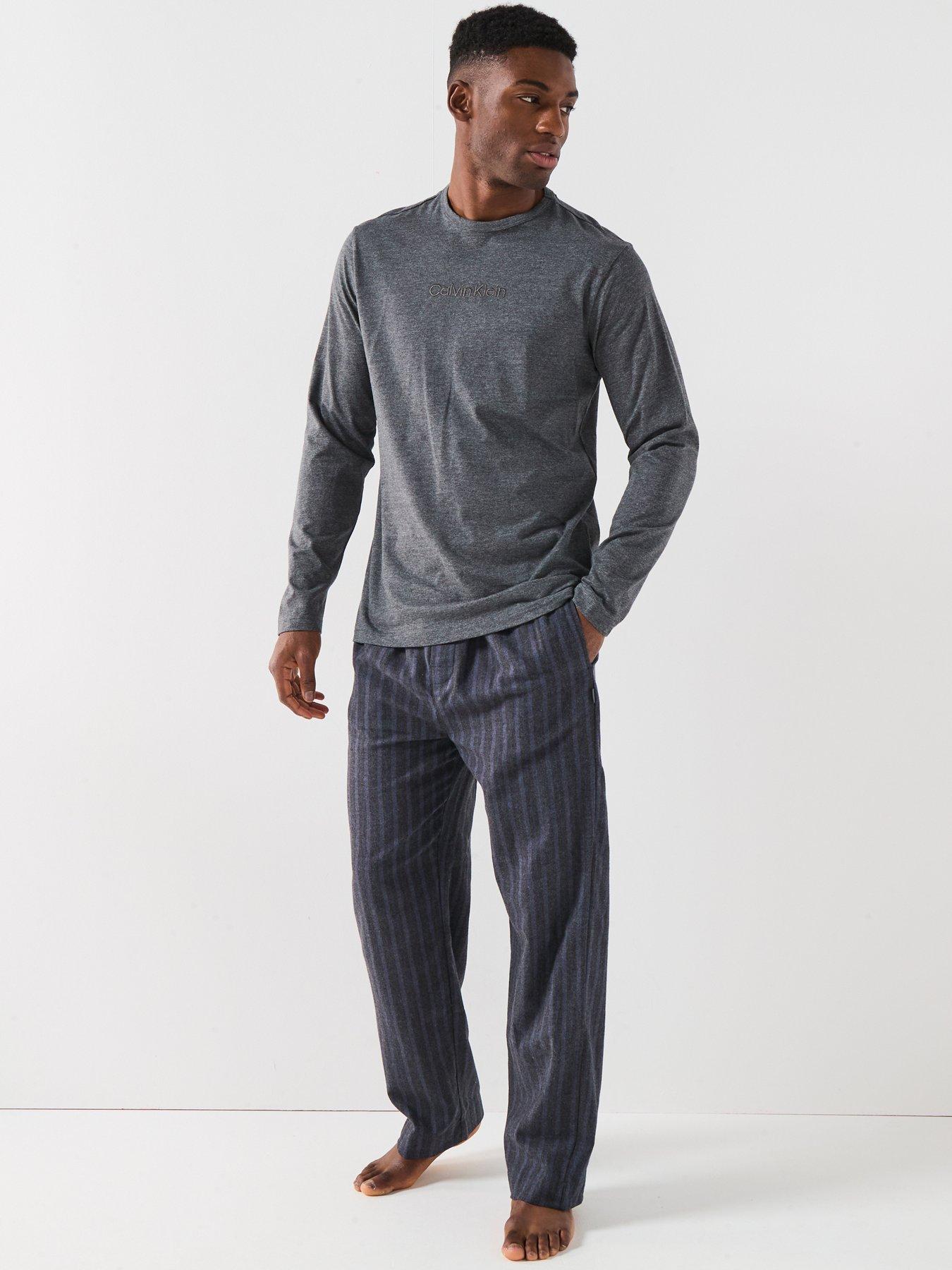 calvin-klein-loungewear-long-sleeve-t-shirt-striped-pyjama-set-grey