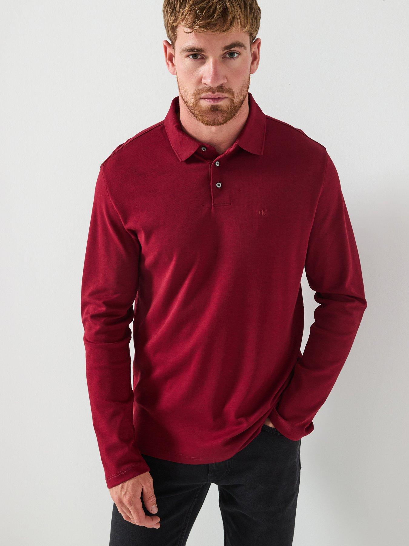 Calvin Klein Long Sleeve Supima Cotton Solid Polo Shirt - Dark Red