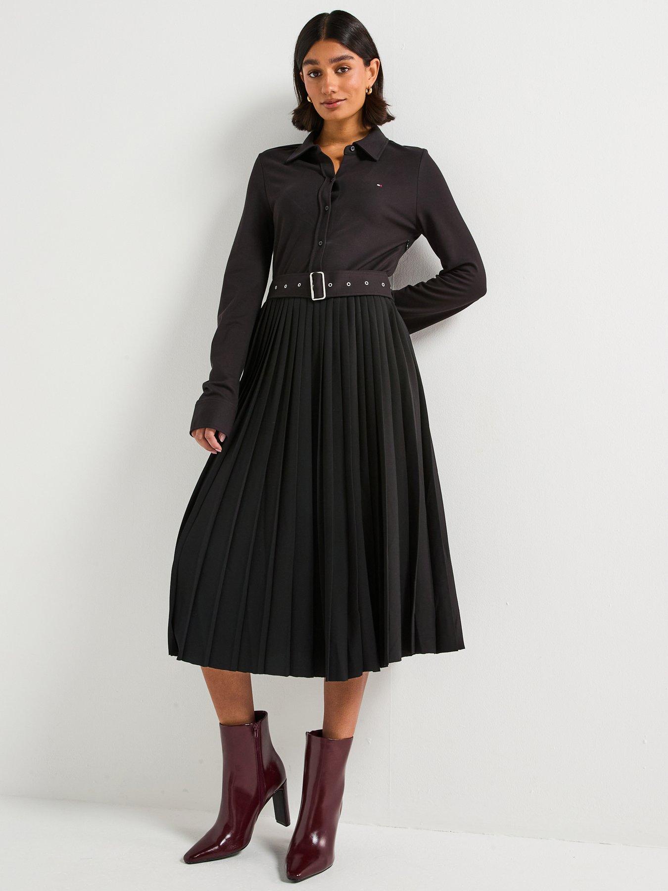 tommy-hilfiger-polo-long-sleeve-midi-dress-black