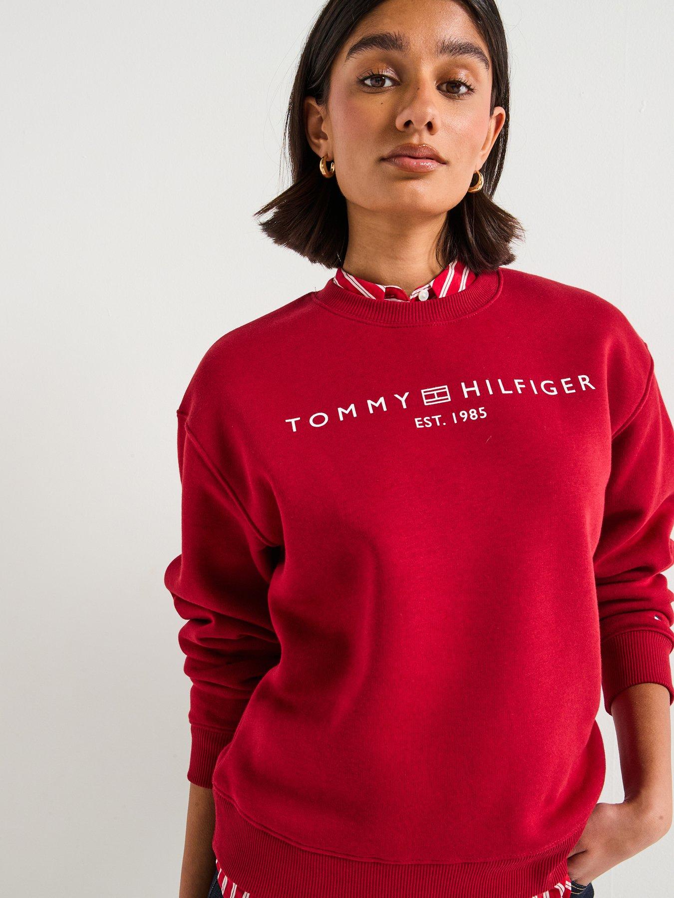 Image 1 of 6 of Tommy Hilfiger Logo Crew Neck Sweater - Red