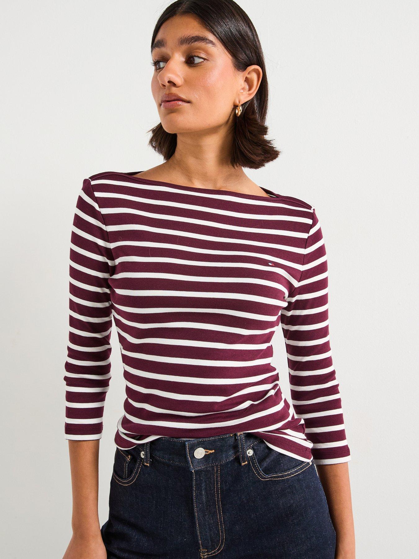 Tommy Hilfiger Boat Neck Striped T-Shirt - Red