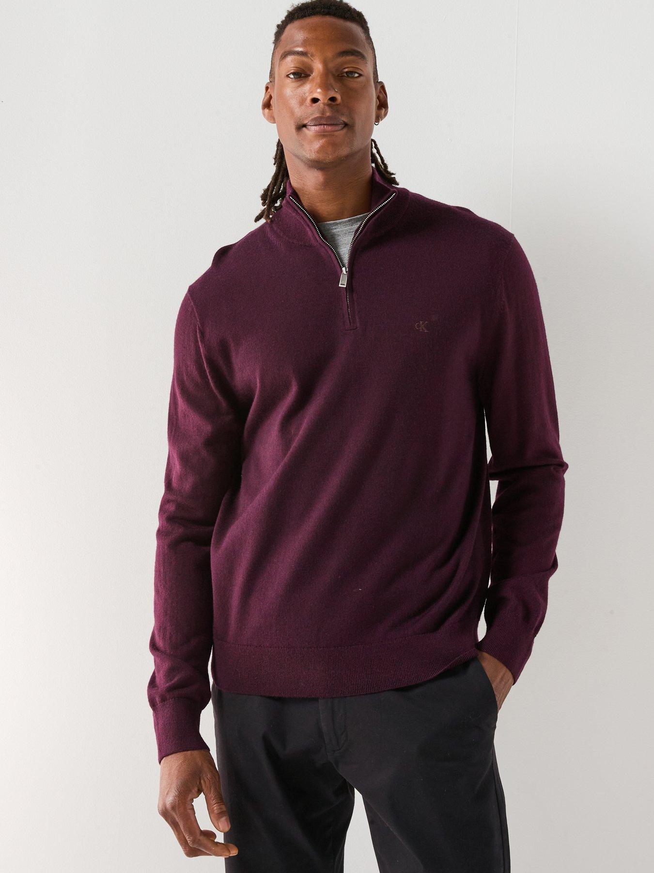 calvin-klein-merino-14-zip-knitted-jumper-brown