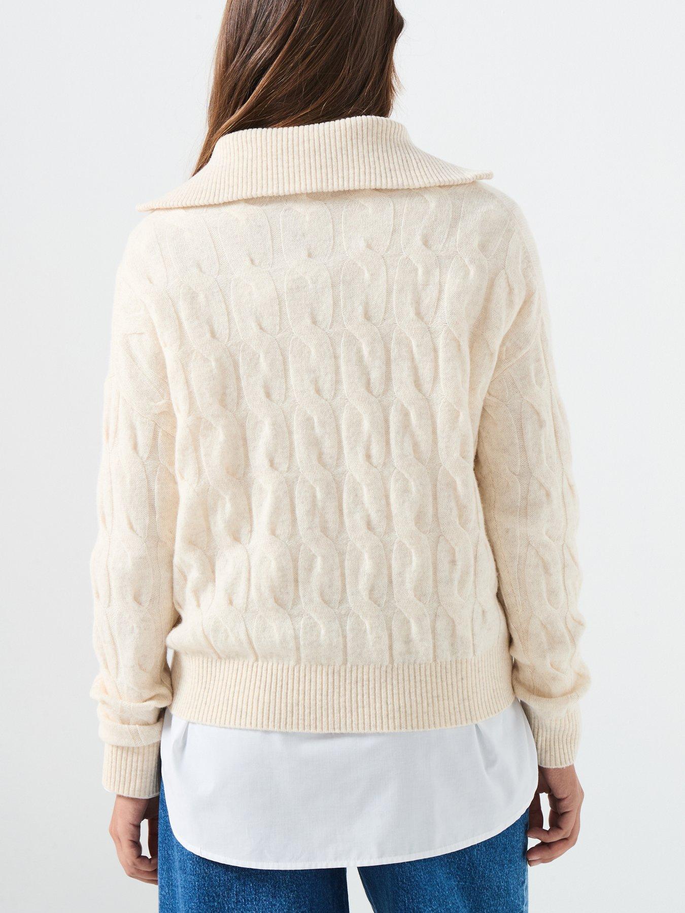 Image 2 of 6 of Tommy Hilfiger Wool Cable Half Zip Jumper&nbsp;- Beige