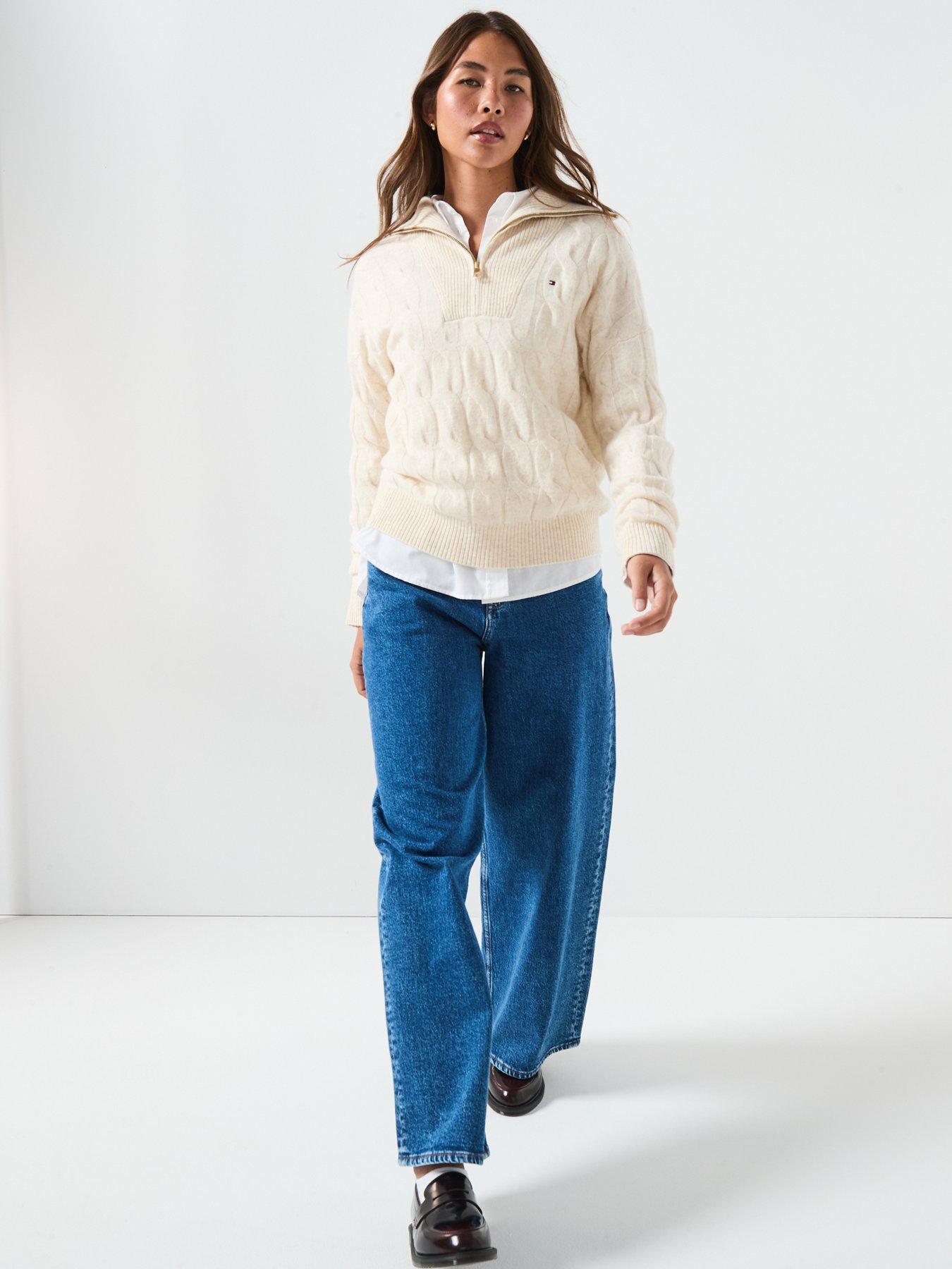 Image 3 of 6 of Tommy Hilfiger Wool Cable Half Zip Jumper&nbsp;- Beige