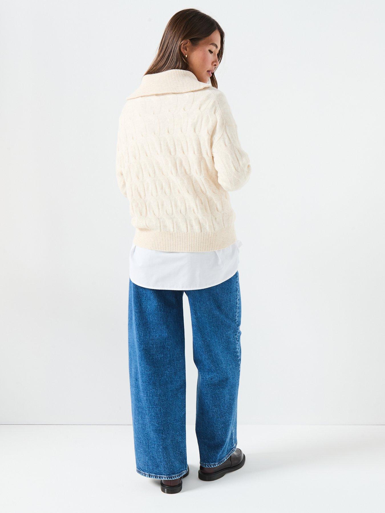 Image 5 of 6 of Tommy Hilfiger Wool Cable Half Zip Jumper&nbsp;- Beige