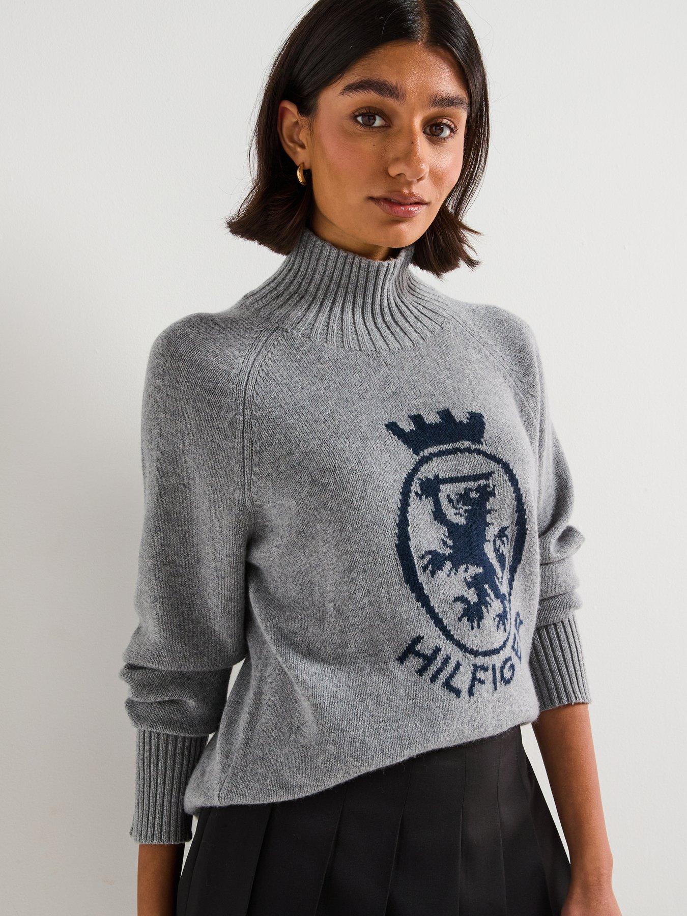 Image 4 of 6 of Tommy Hilfiger Graphic Logo High Neck Wool Sweater - Grey