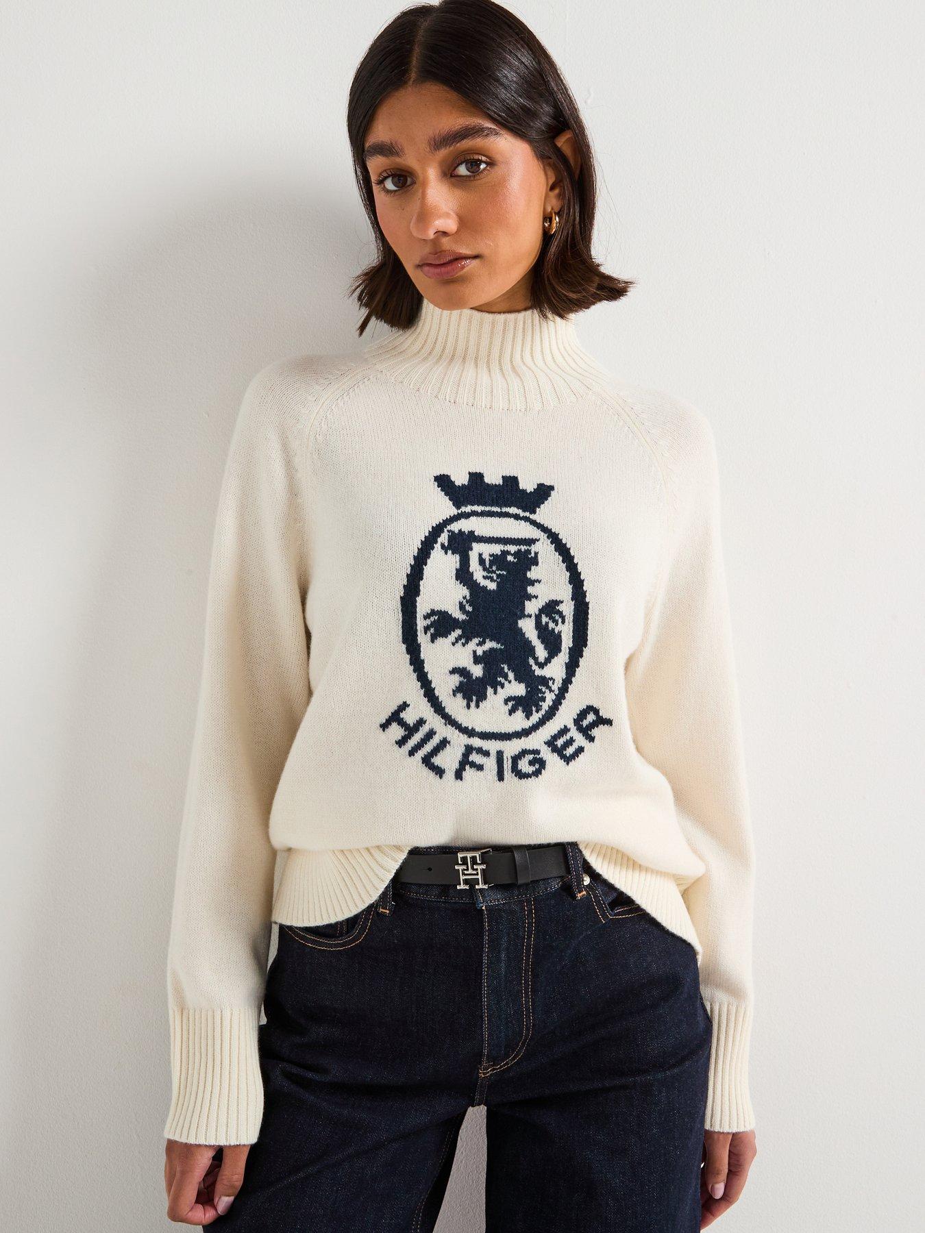 Tommy Hilfiger Graphic Logo High Neck Wool Knitted Jumper - Beige