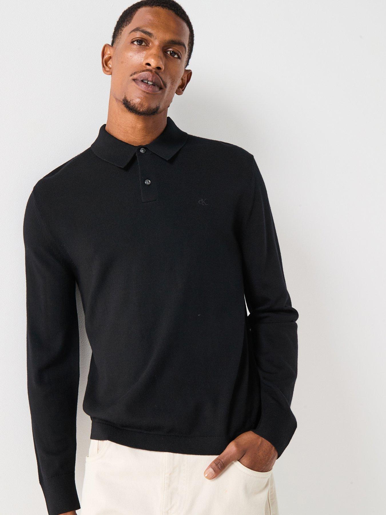 calvin-klein-long-sleeve-merino-knitted-polo-top-black