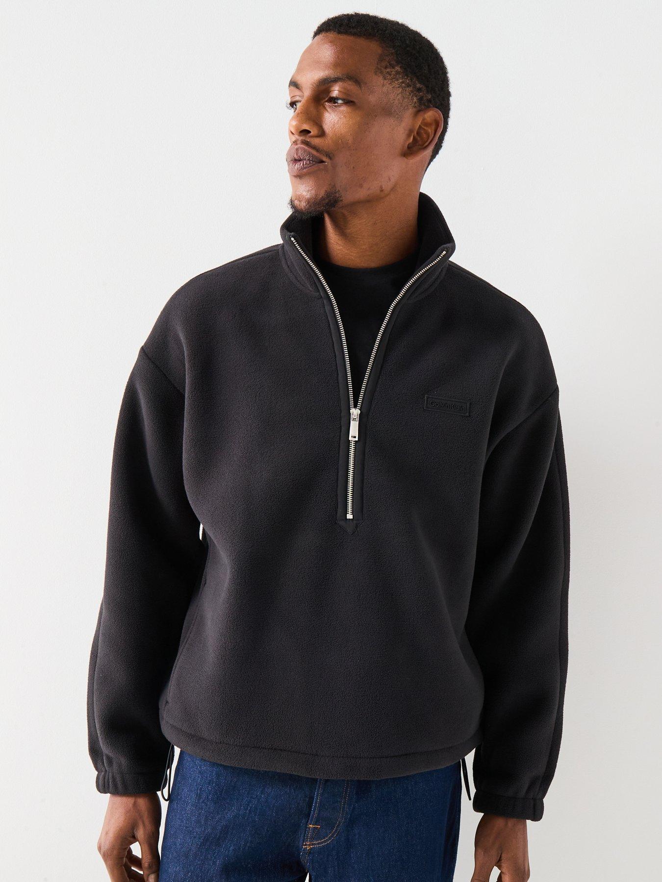 calvin-klein-polar-fleece-rib-mock-neck-14-zip-sweat-blackfront