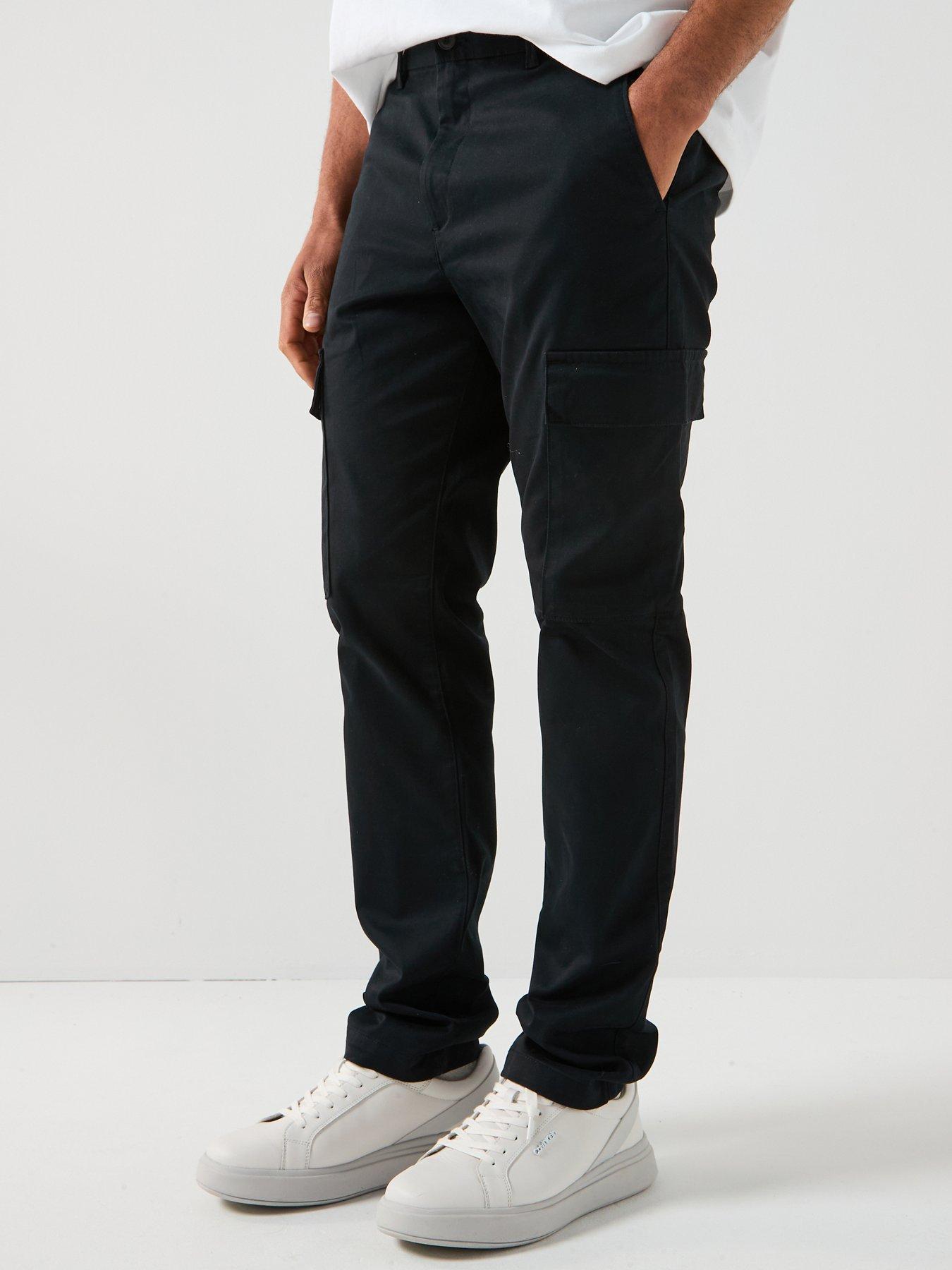 calvin-klein-slim-cotton-stretch-cargo-trousers-blackfront