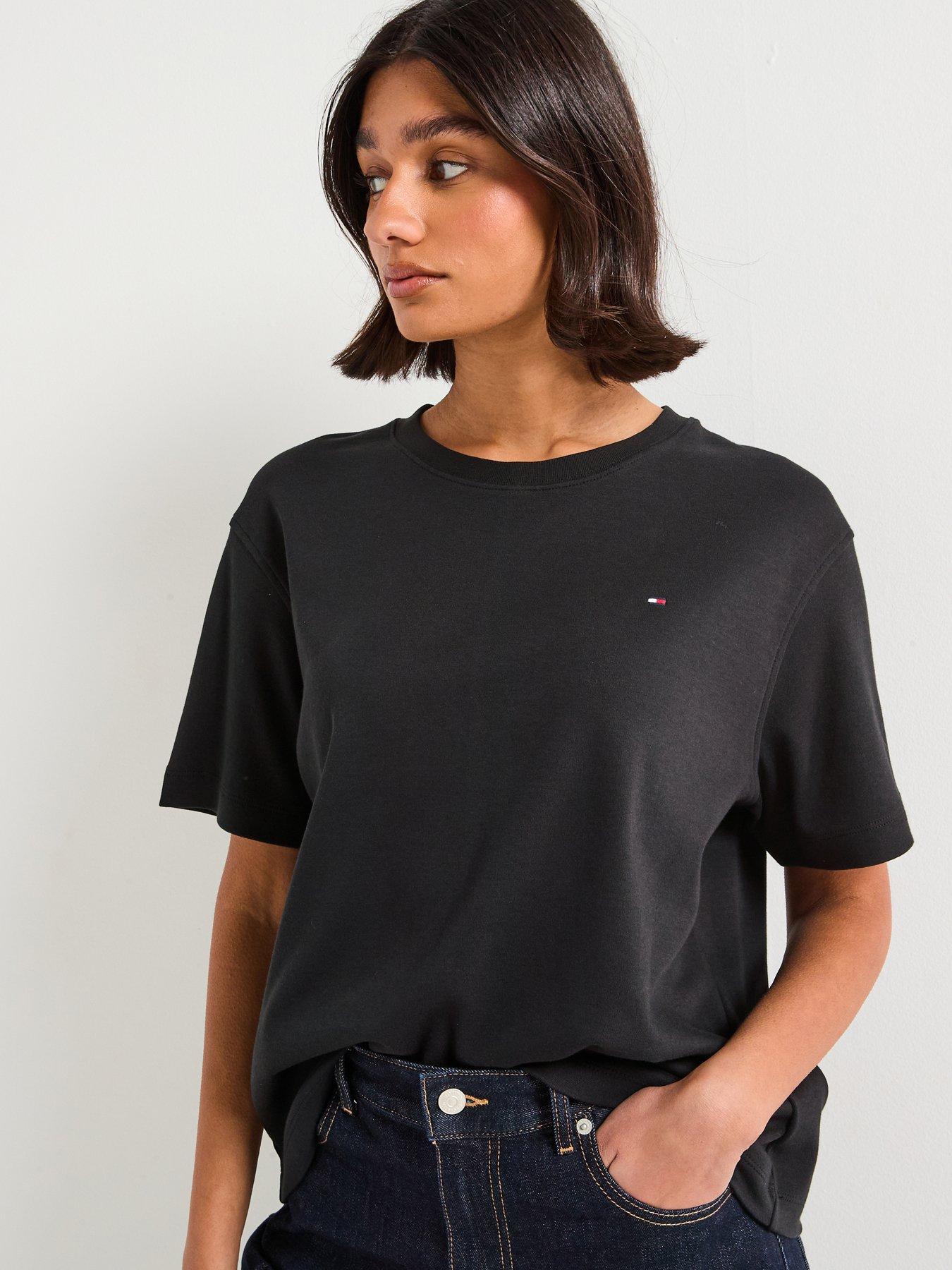 Image 1 of 4 of Tommy Hilfiger Modern Interlock Boxy Short Sleeve T-Shirt - Black