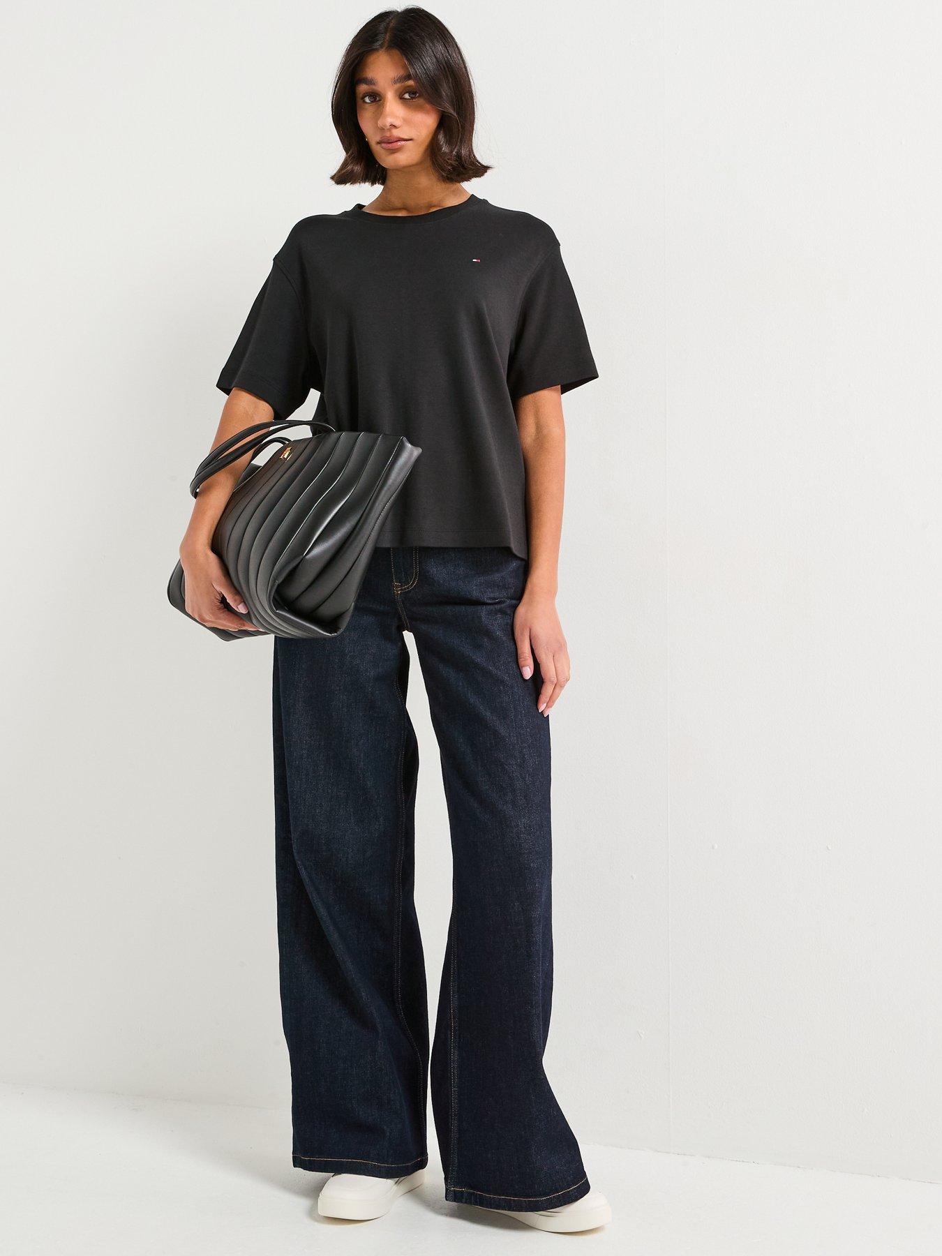 Image 4 of 4 of Tommy Hilfiger Modern Interlock Boxy Short Sleeve T-Shirt - Black