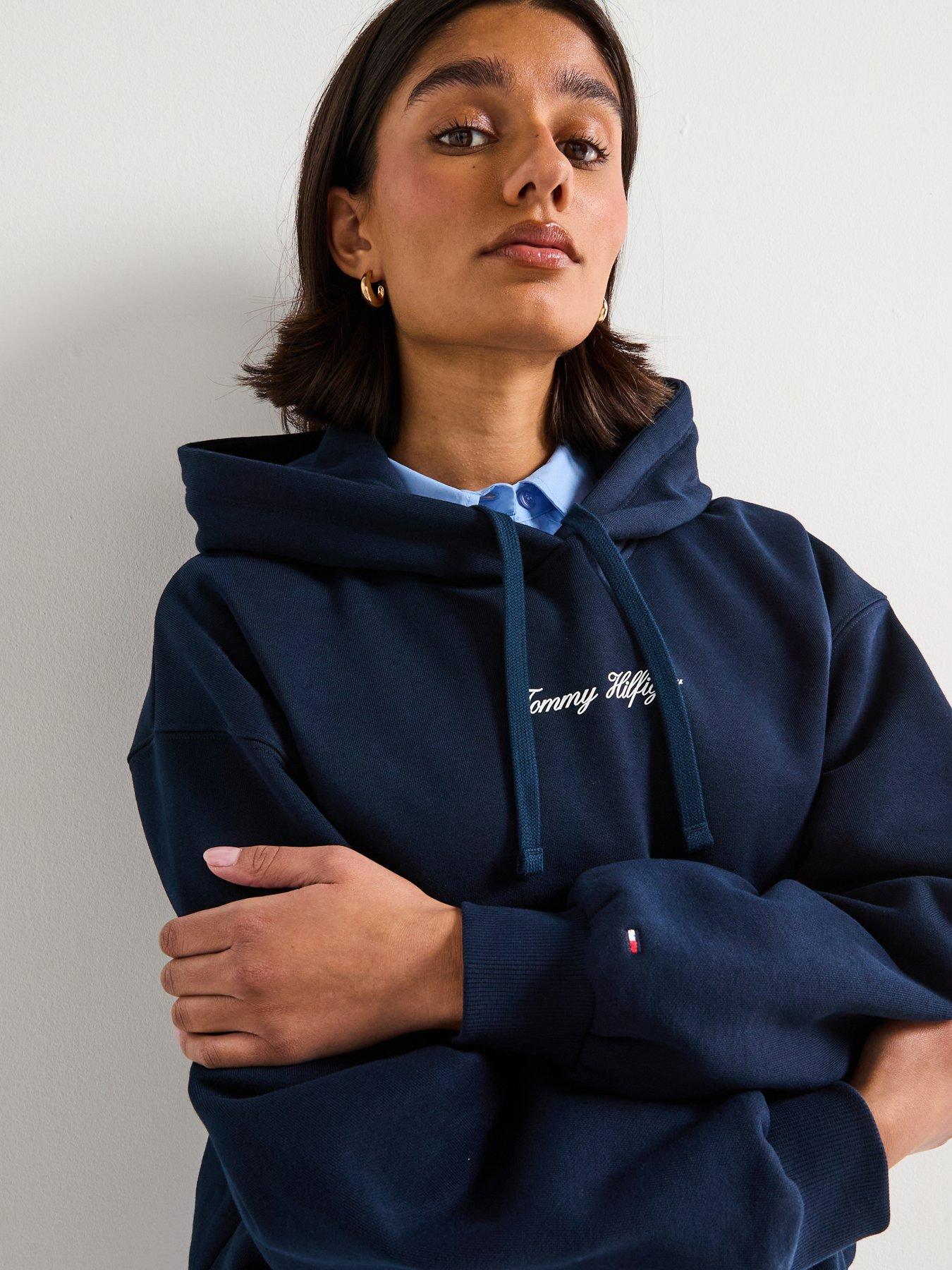 Image 4 of 6 of Tommy Hilfiger Classic Script Fleece Hoodie - Blue