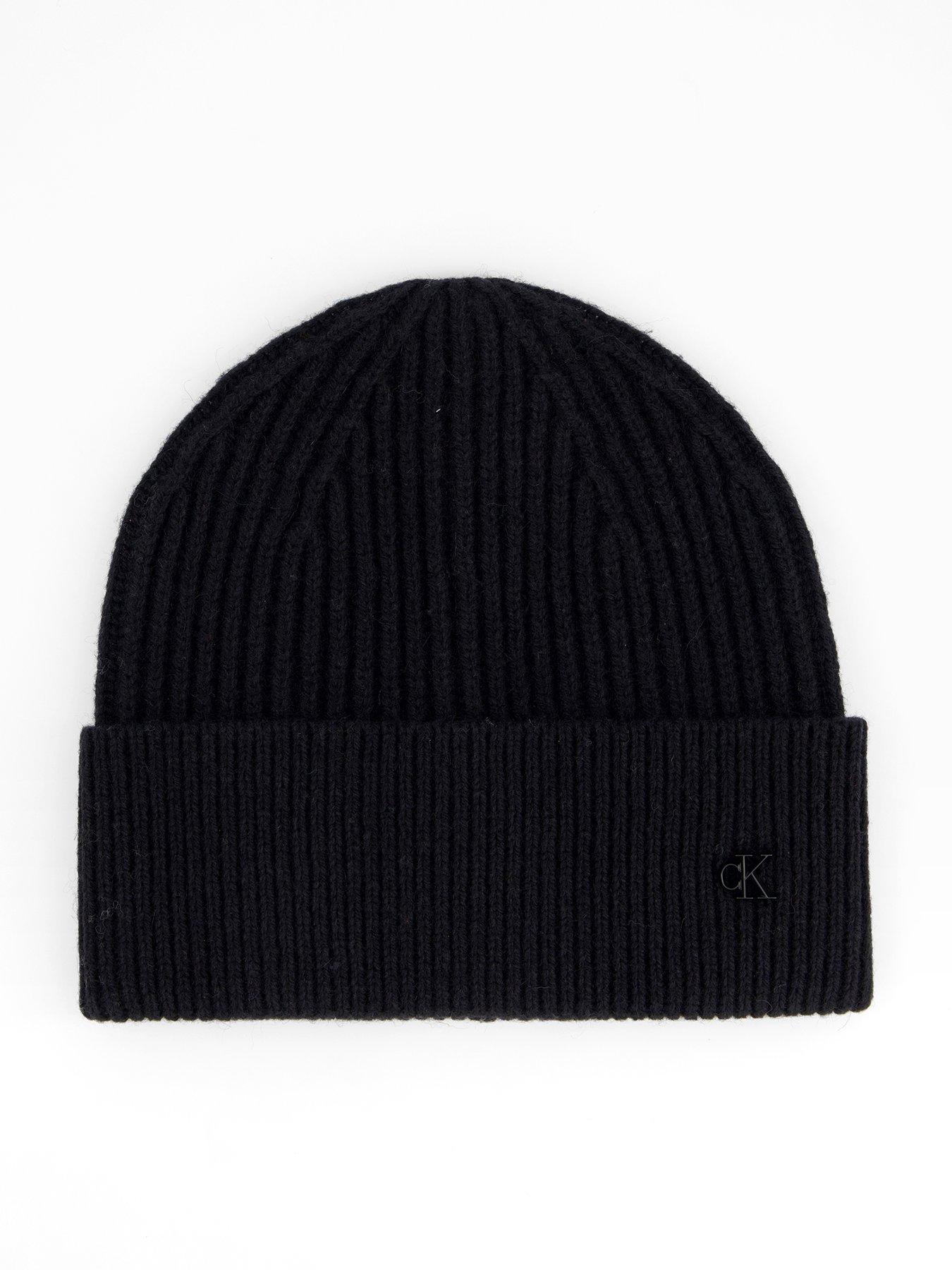 Calvin Klein CK Metal Logo Wool Beanie - Black
