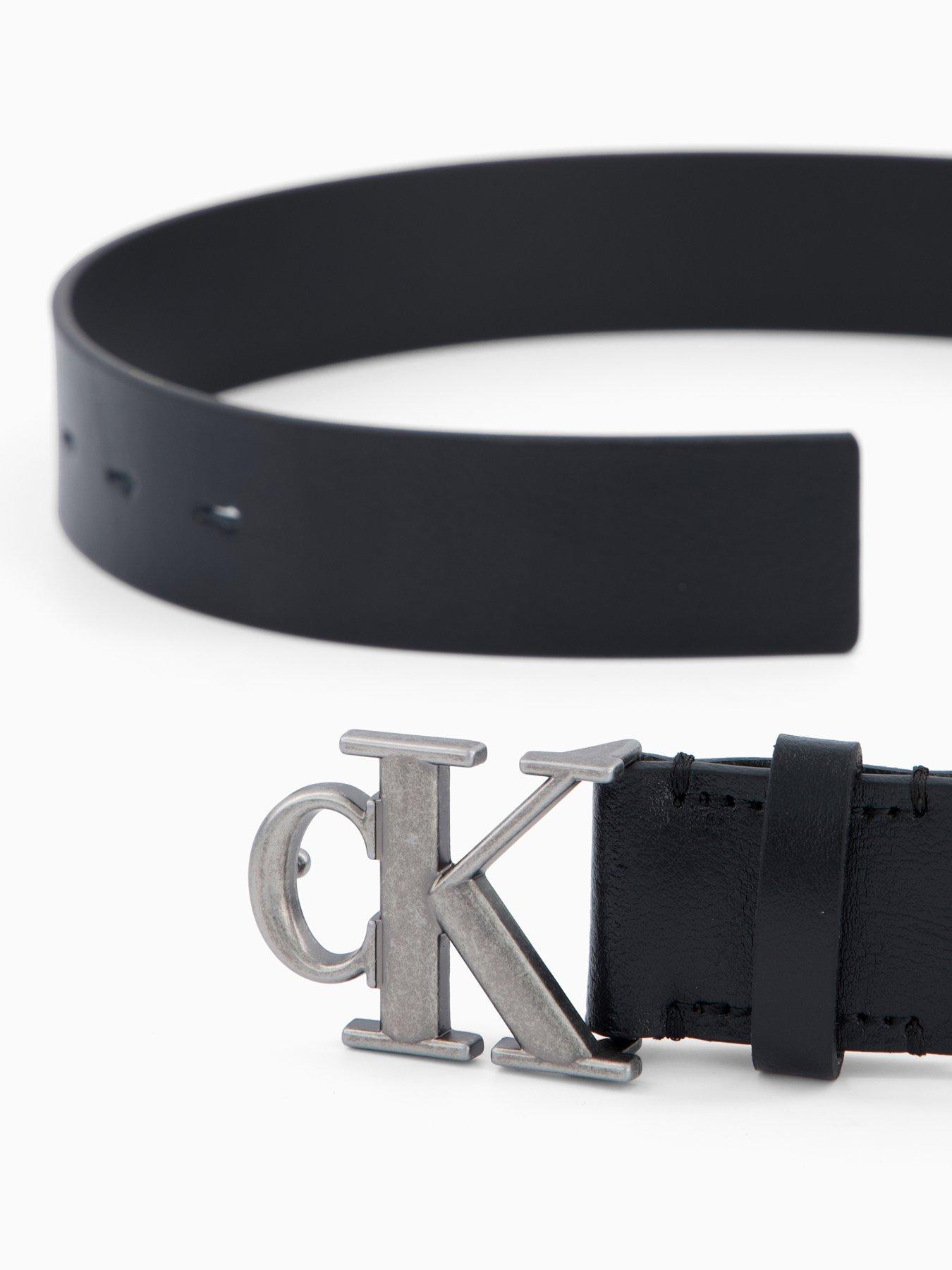 Image 3 of 4 of Calvin Klein Monogram Buckle Leather Belt - Black
