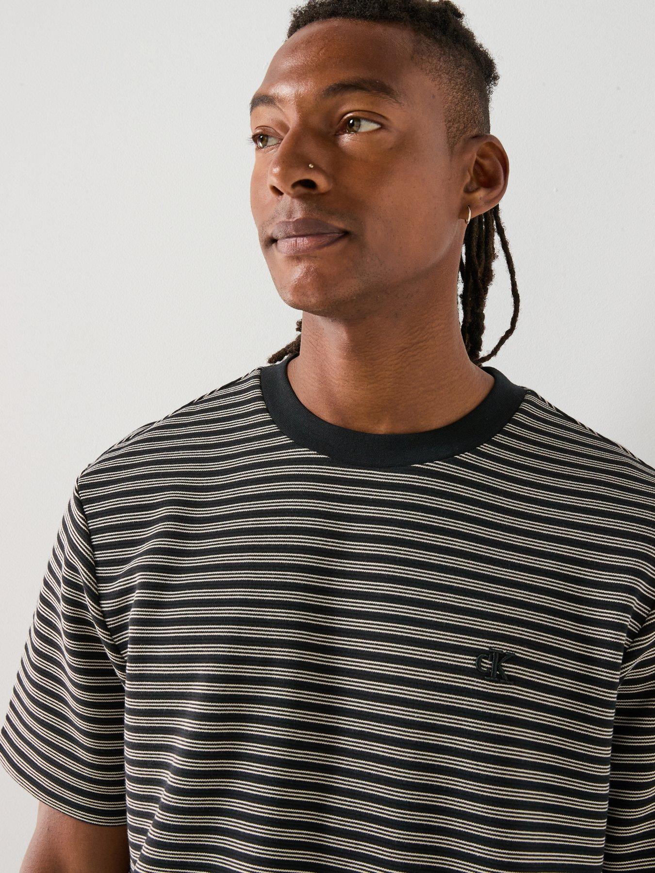 Image 6 of 6 of Calvin Klein Striped Ottoman T-Shirt - Black