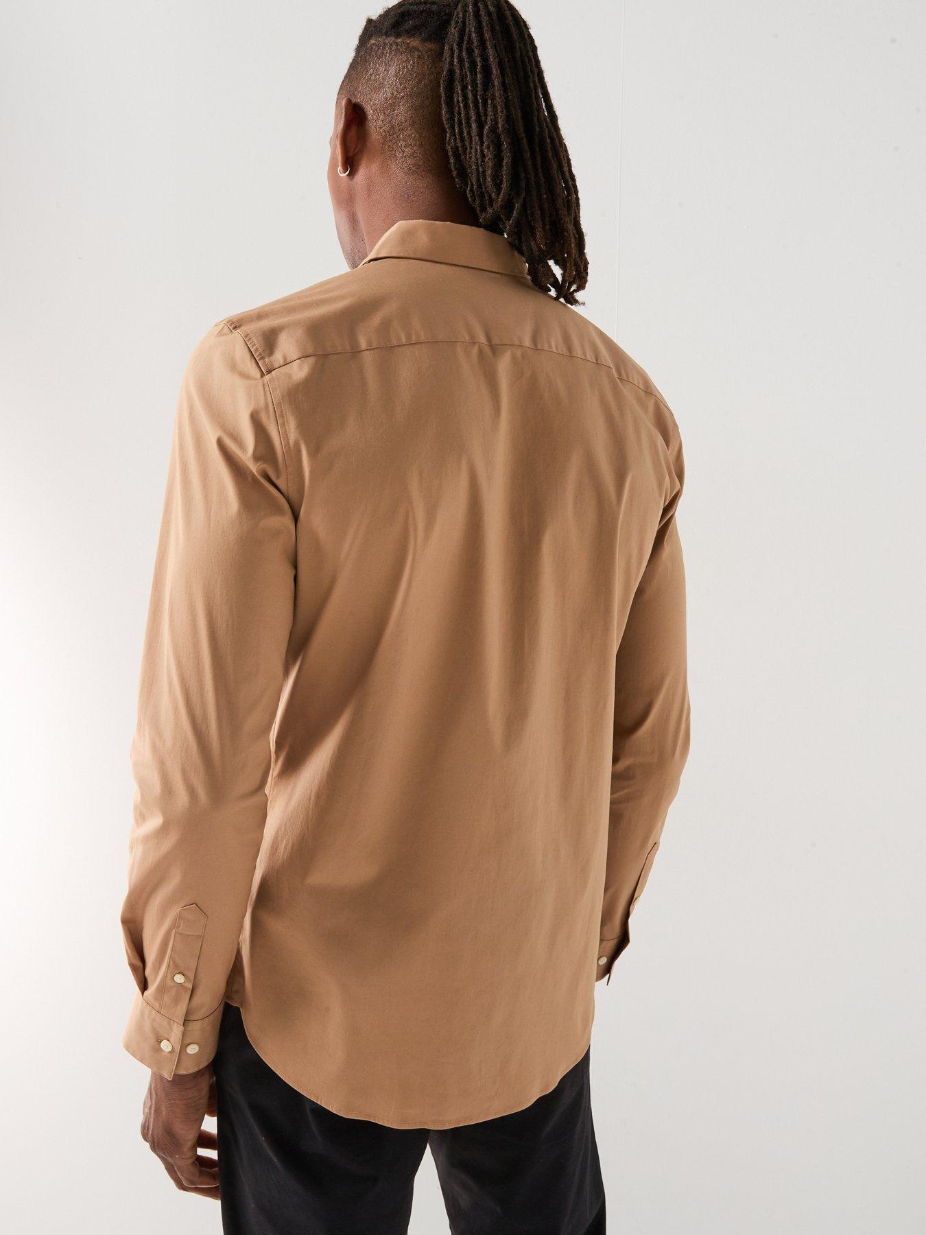 Image 2 of 5 of Calvin Klein Long Sleeve Solid Stretch Slim Fit Shirt - Light Brown