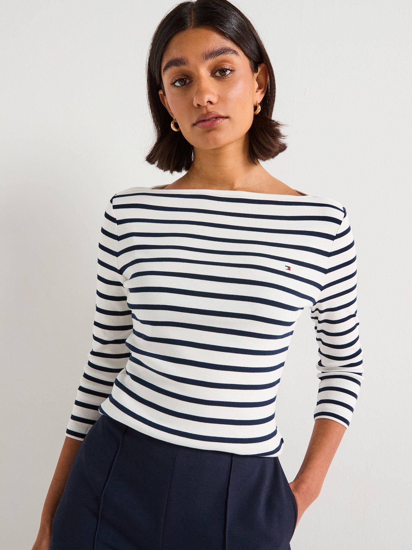 Image 1 of 6 of Tommy Hilfiger Boat Neck Striped T-Shirt - Multi
