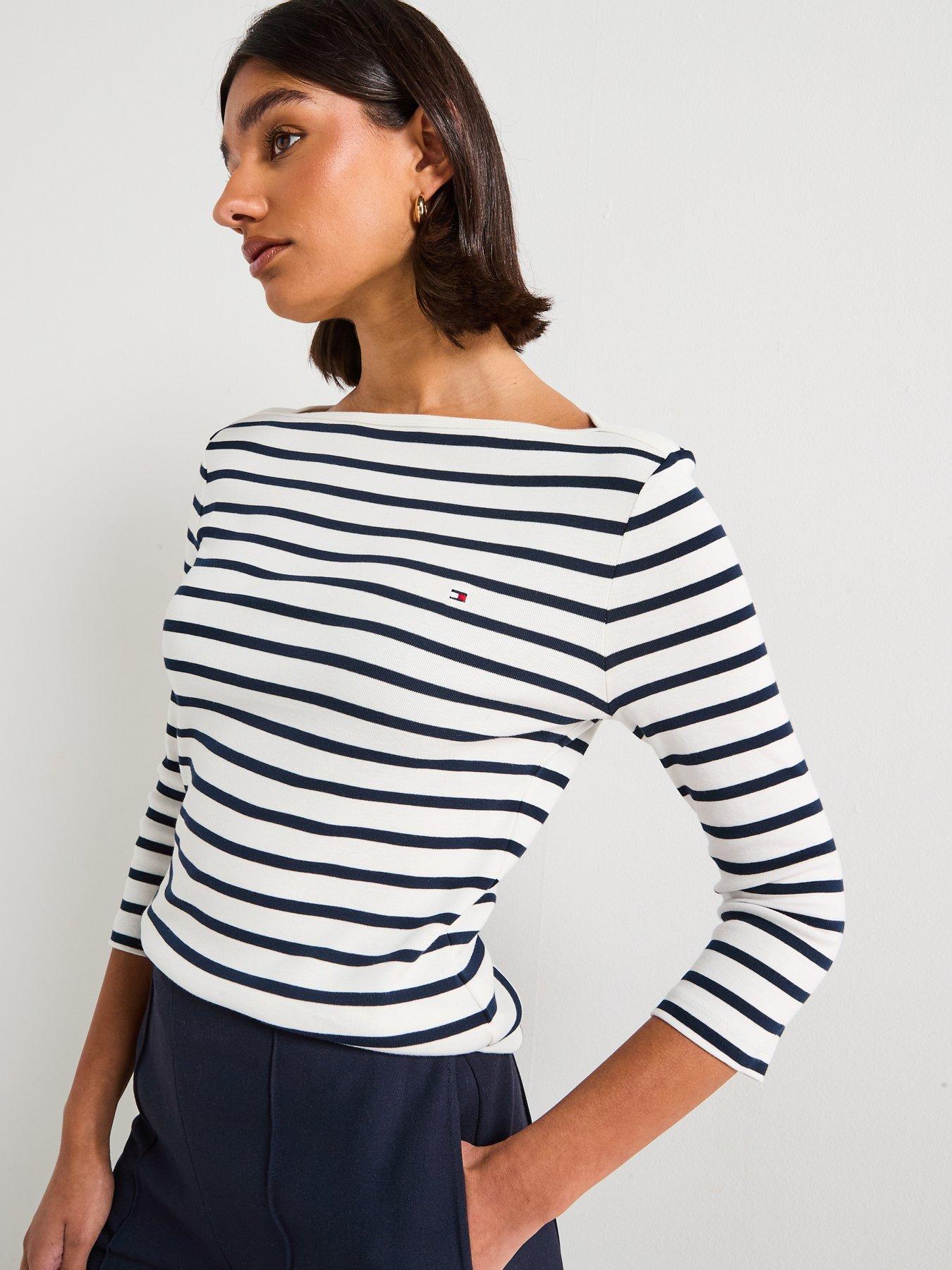 Image 5 of 6 of Tommy Hilfiger Boat Neck Striped T-Shirt - Multi