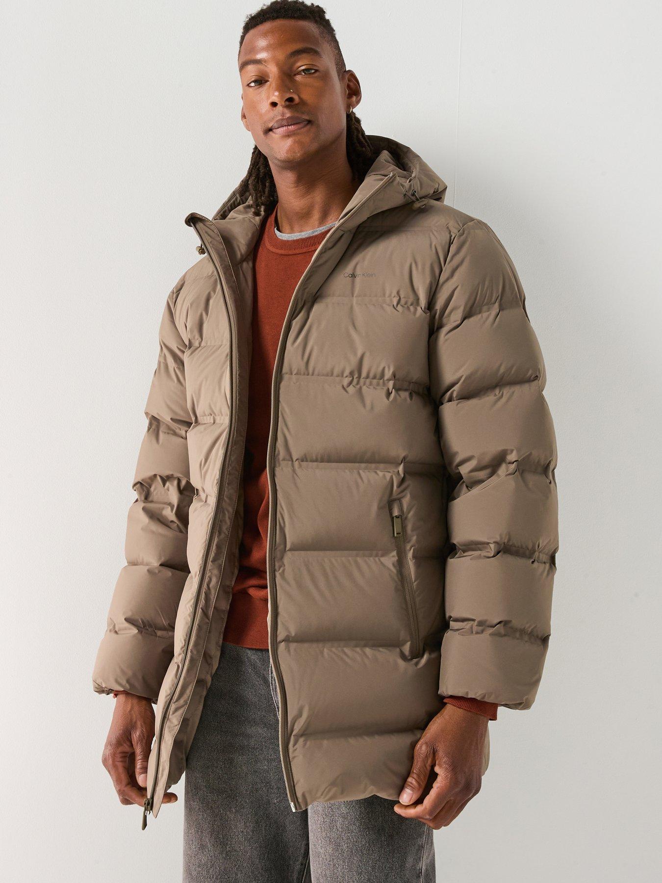 Image 1 of 6 of Calvin Klein Hooded Long Padded Coat - Brown