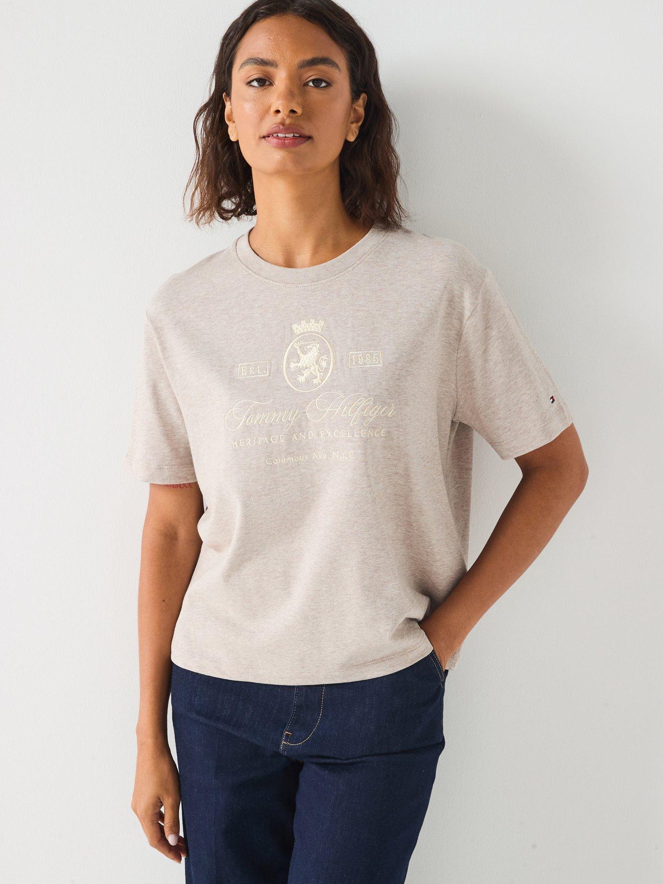 Image 1 of 5 of Tommy Hilfiger Varsity Crest Relax Short Sleeve T-Shirt - Beige